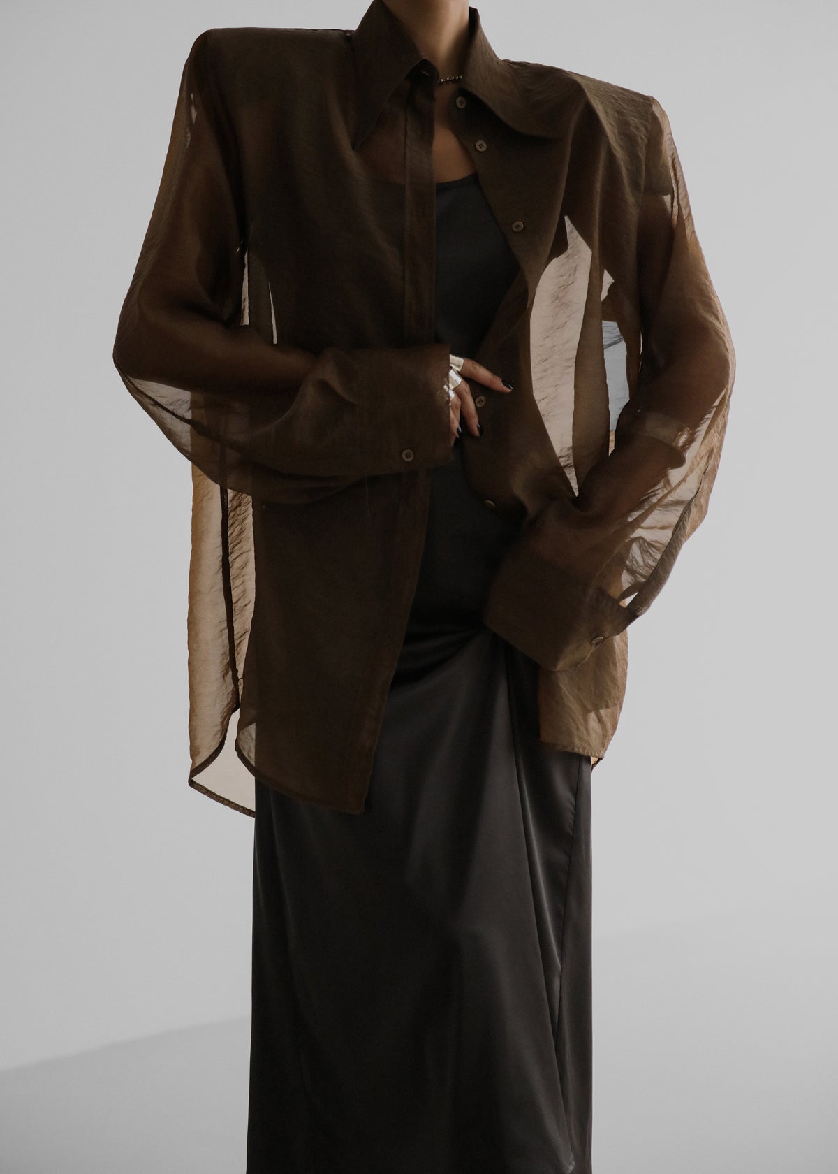 Jolene Semi Sheer Shirt - Brown The Frankie Shop Jolene Semi Sheer Shirt - Brown The Frankie Shop