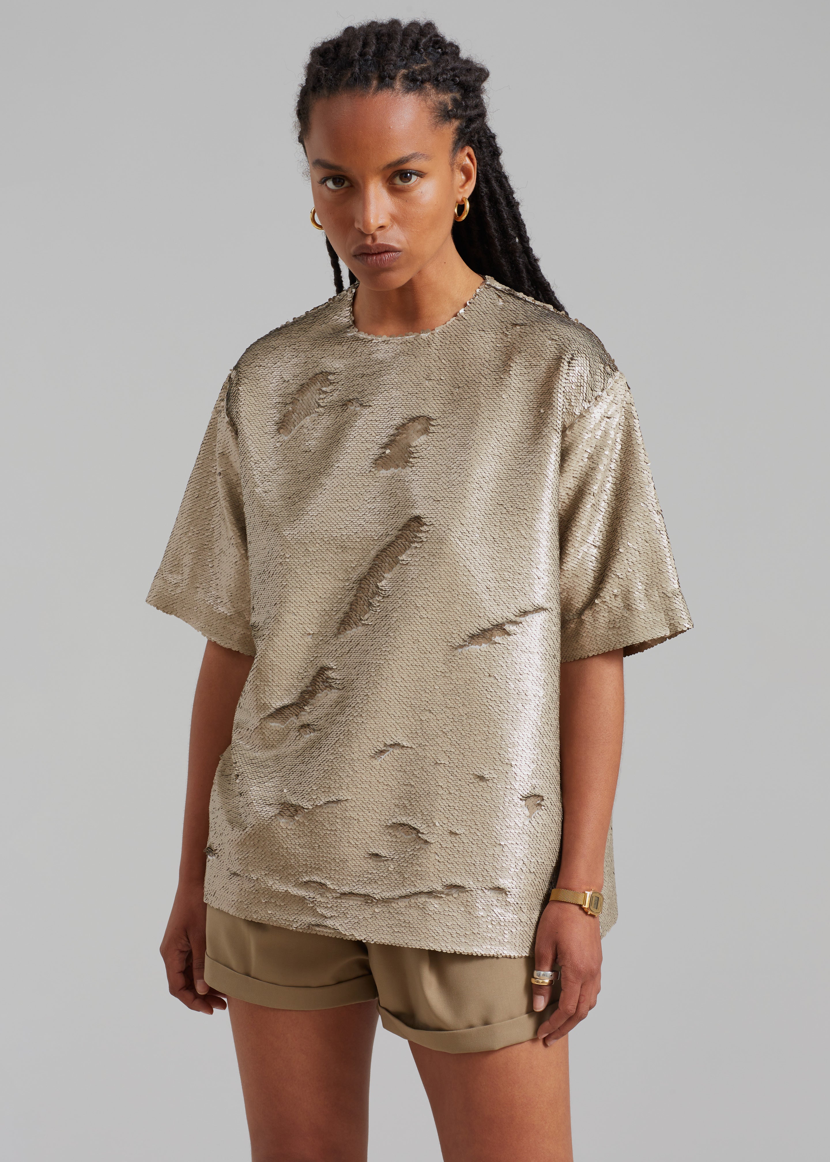 Jones Boxy Sequins Tee - Bronze – The Frankie Shop