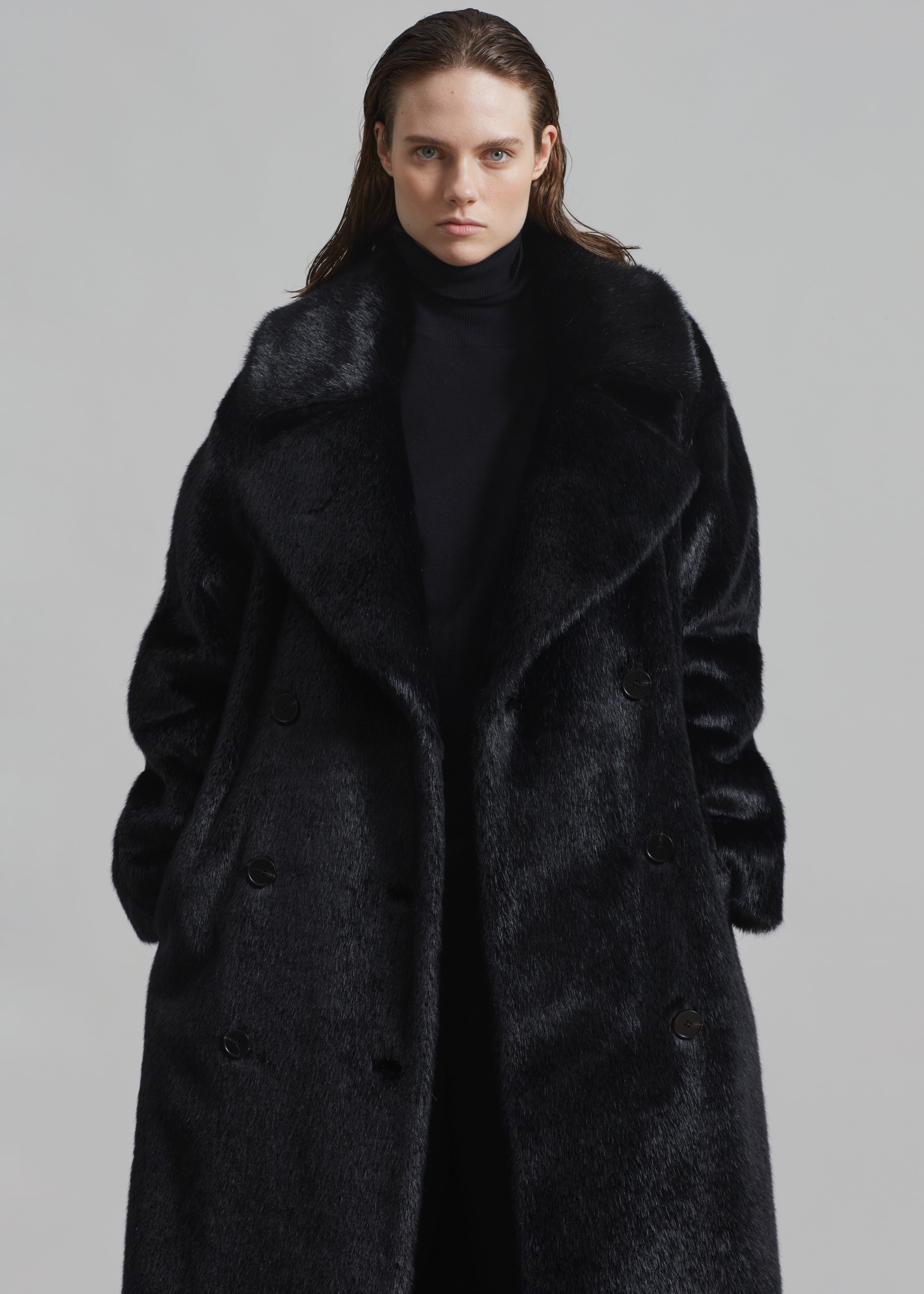 Joni Faux Fur Coat - Black - 2