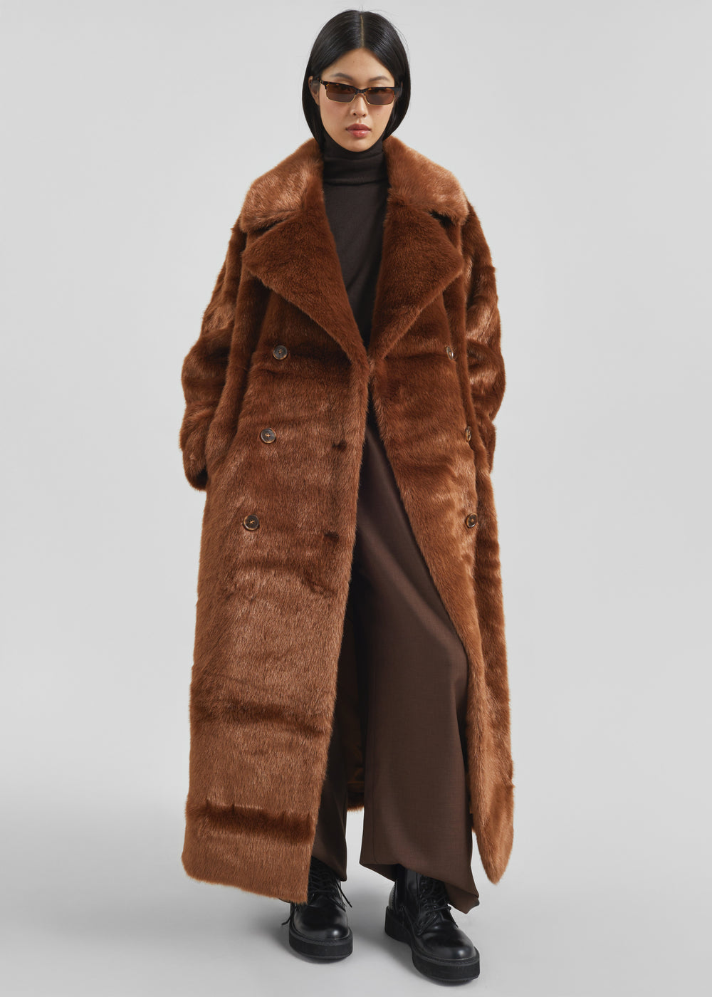 Joni Faux Fur Coat - Dark Camel - 1
