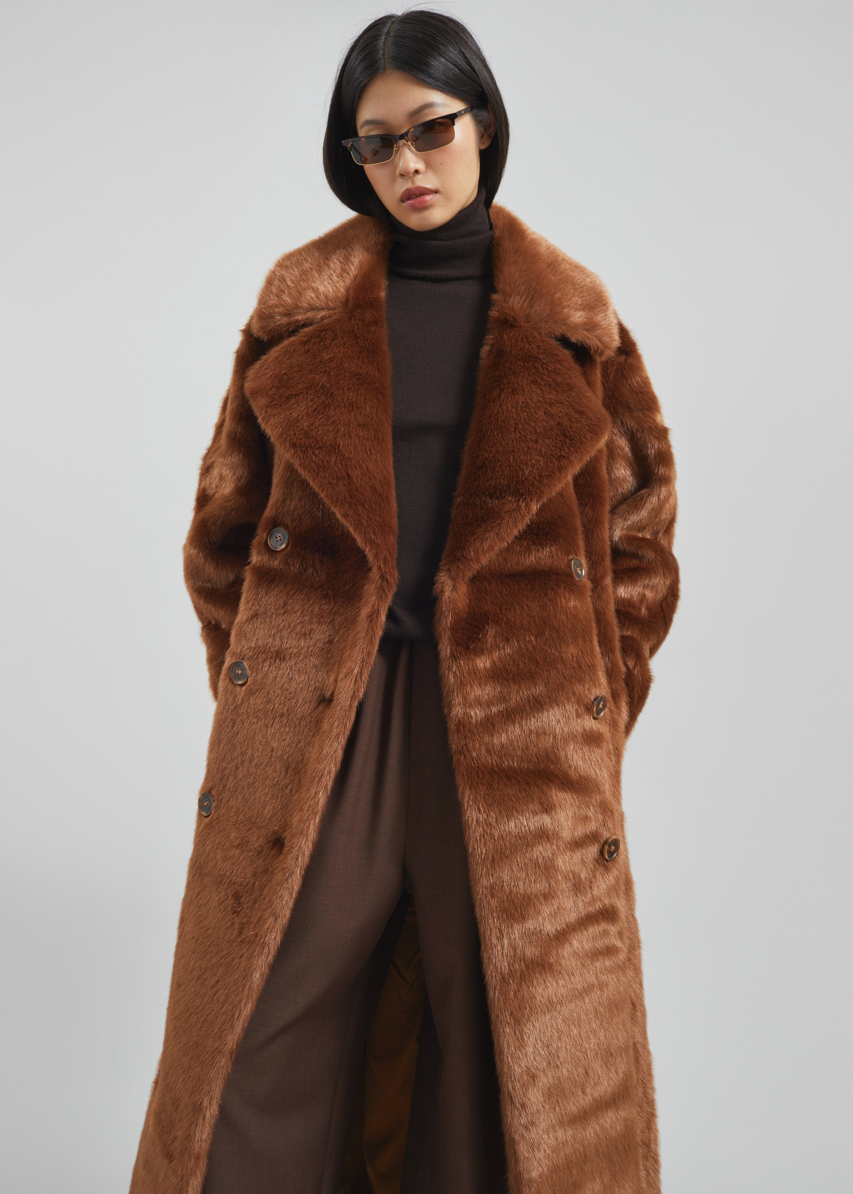 Joni Faux Fur Coat - Dark Camel - 5