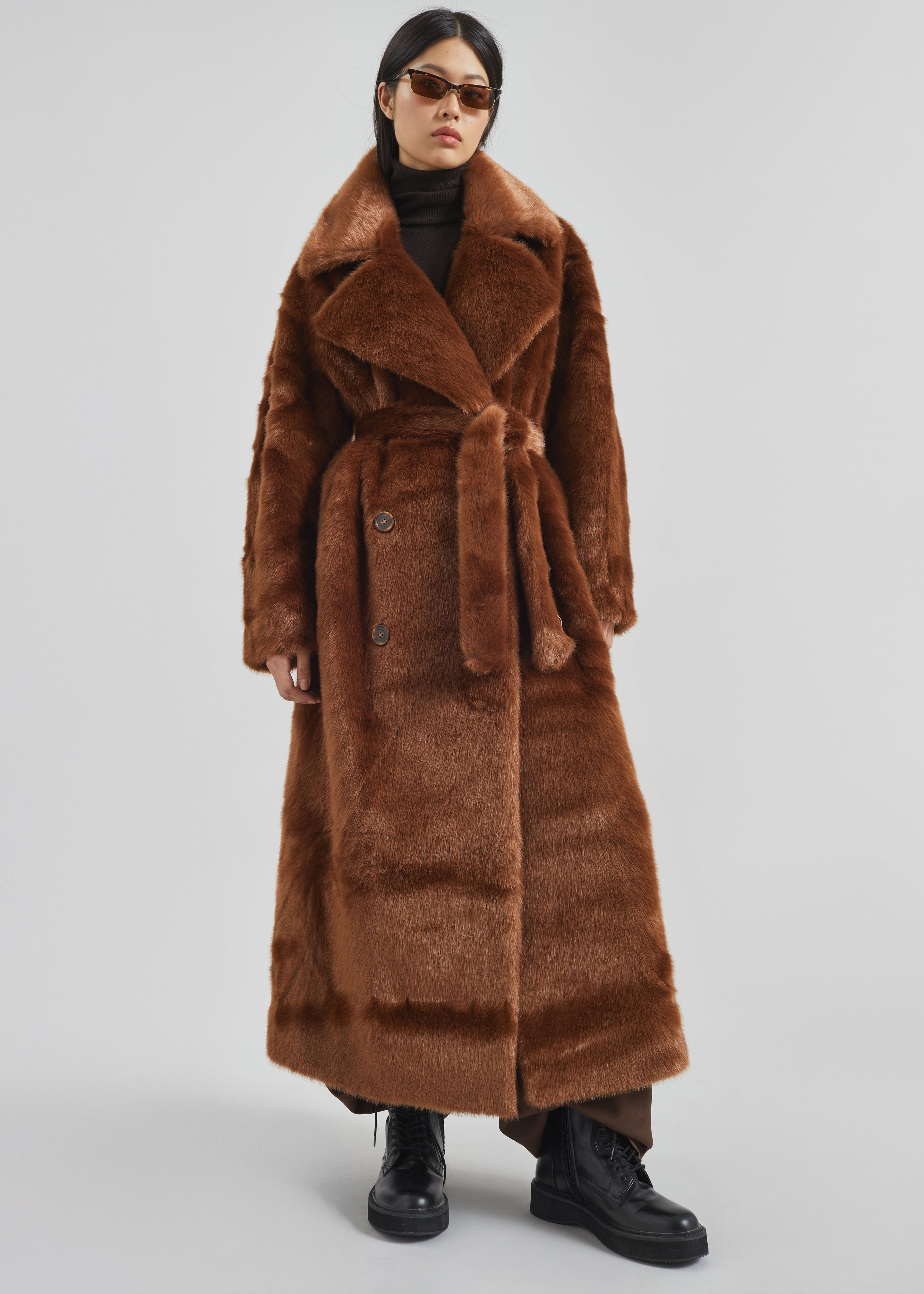 Joni Faux Fur Coat - Dark Camel - 6