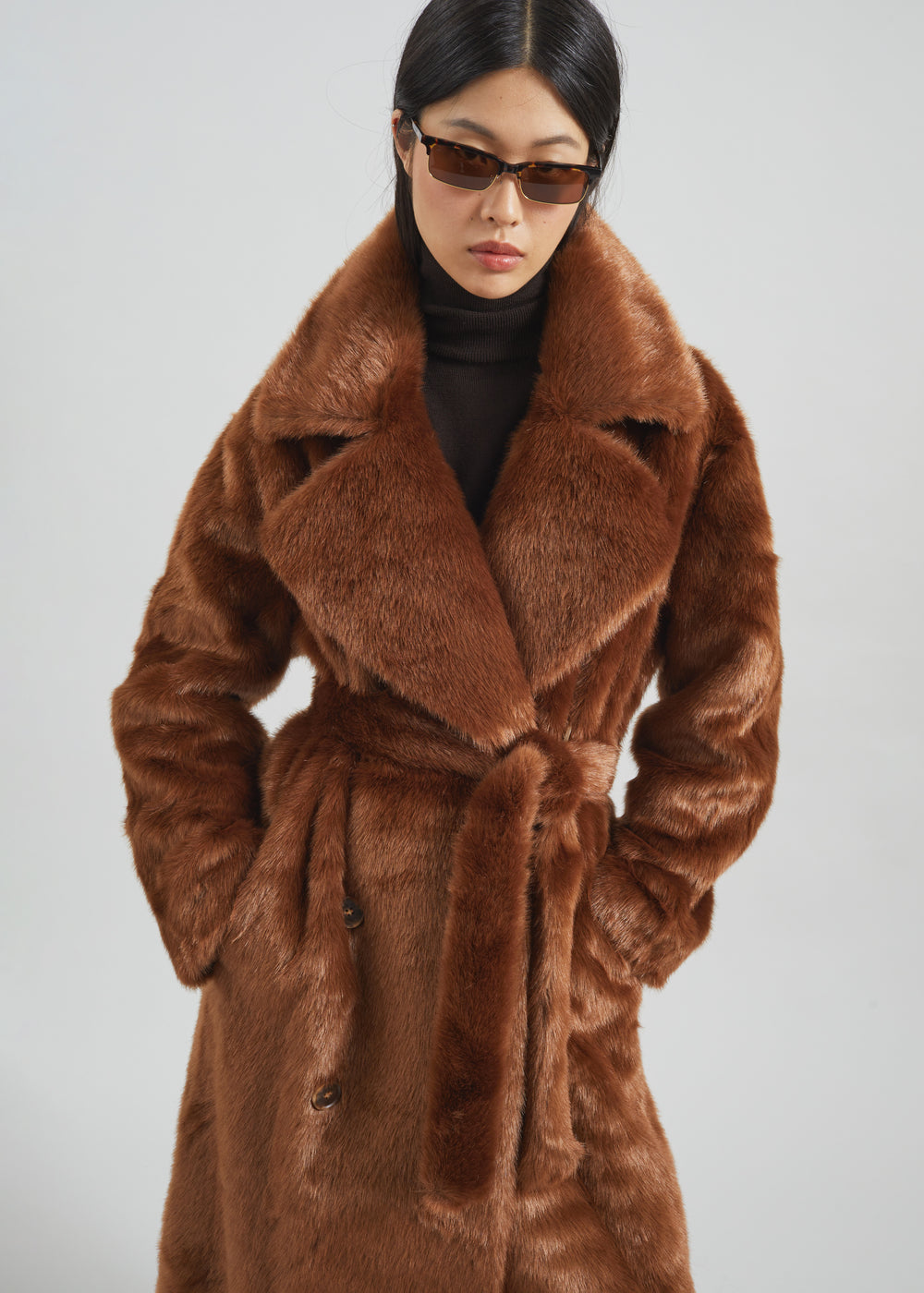 Joni Faux Fur Coat - Dark Camel