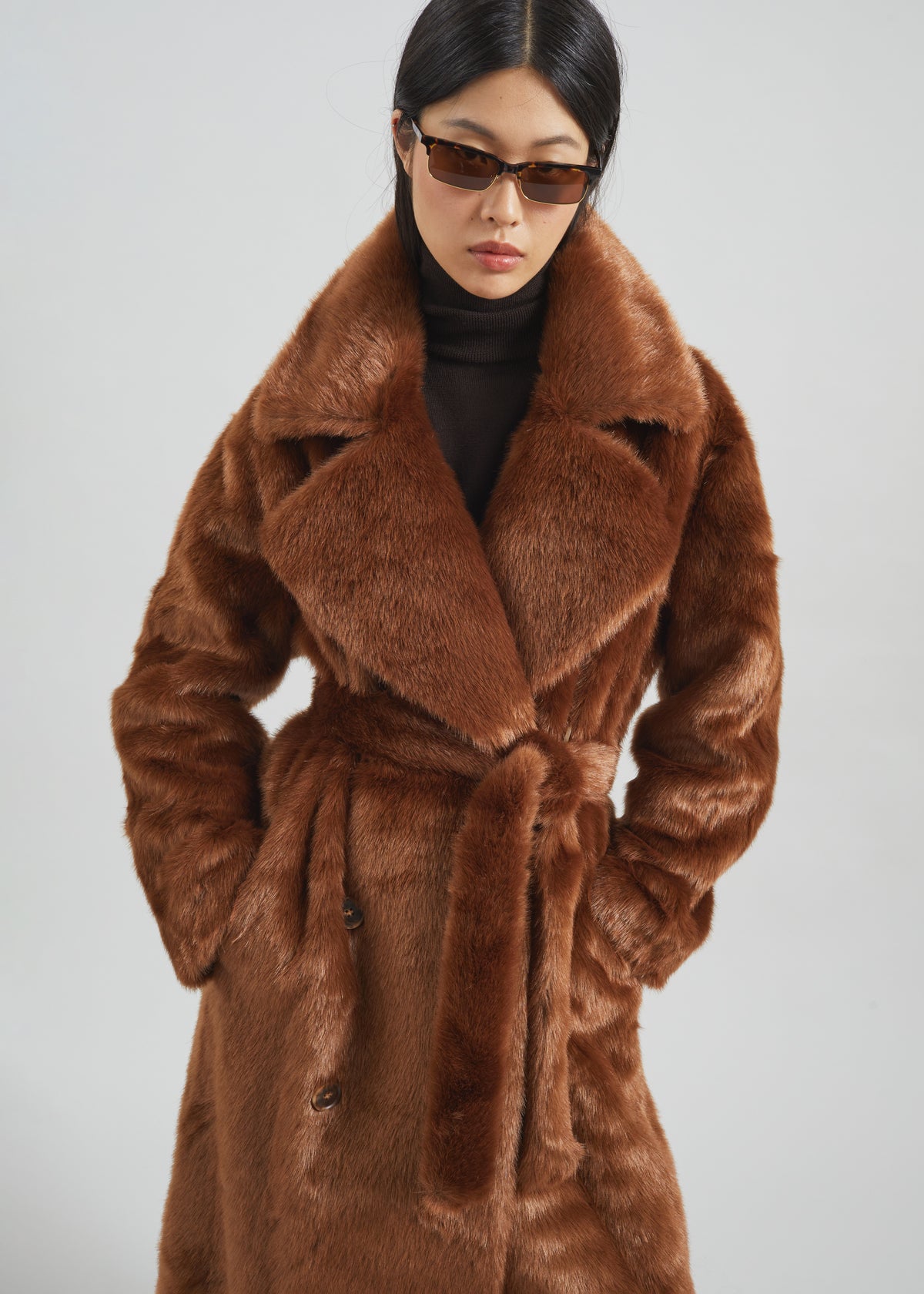 Joni Faux Fur Coat - Dark Camel - 1
