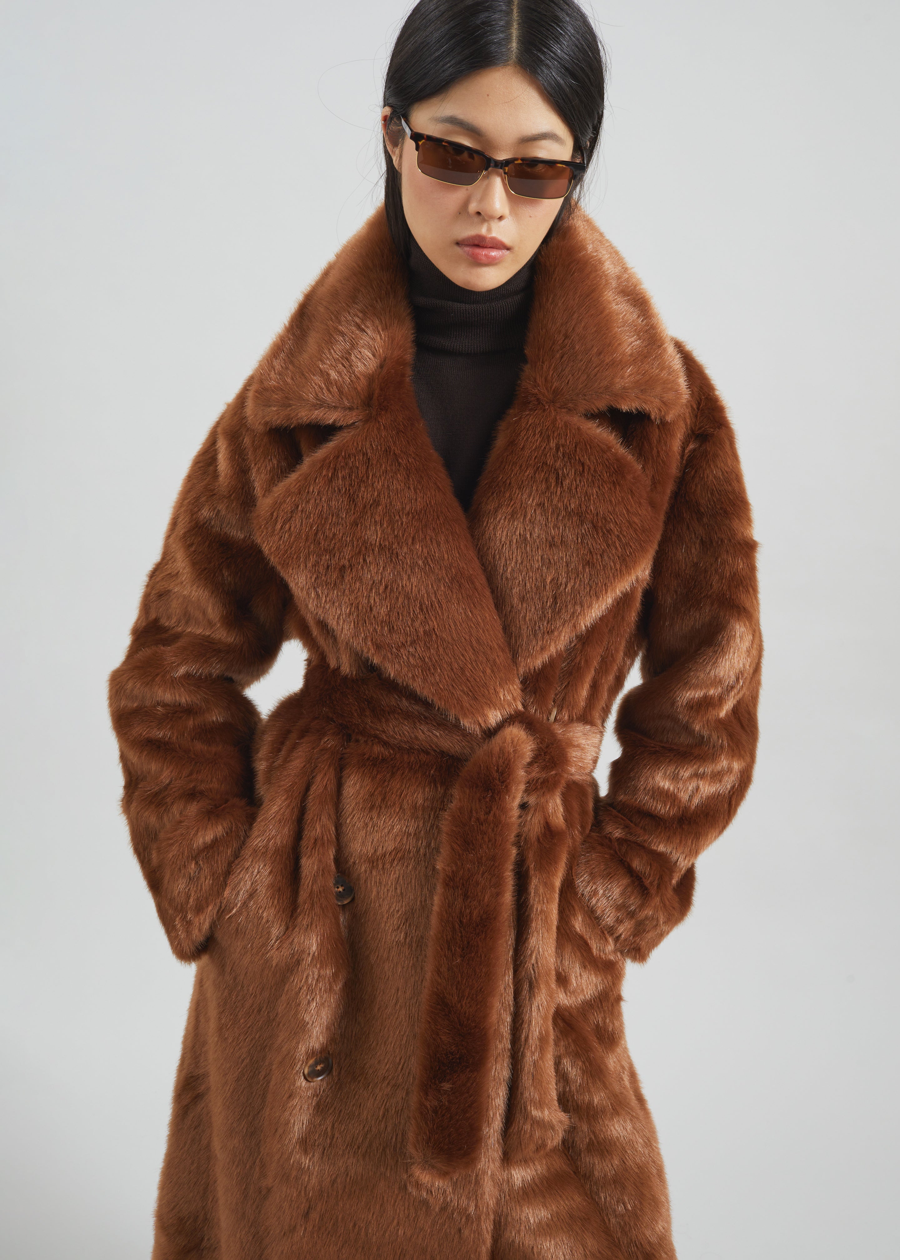 Joni Faux Fur Coat - Dark Camel - 1