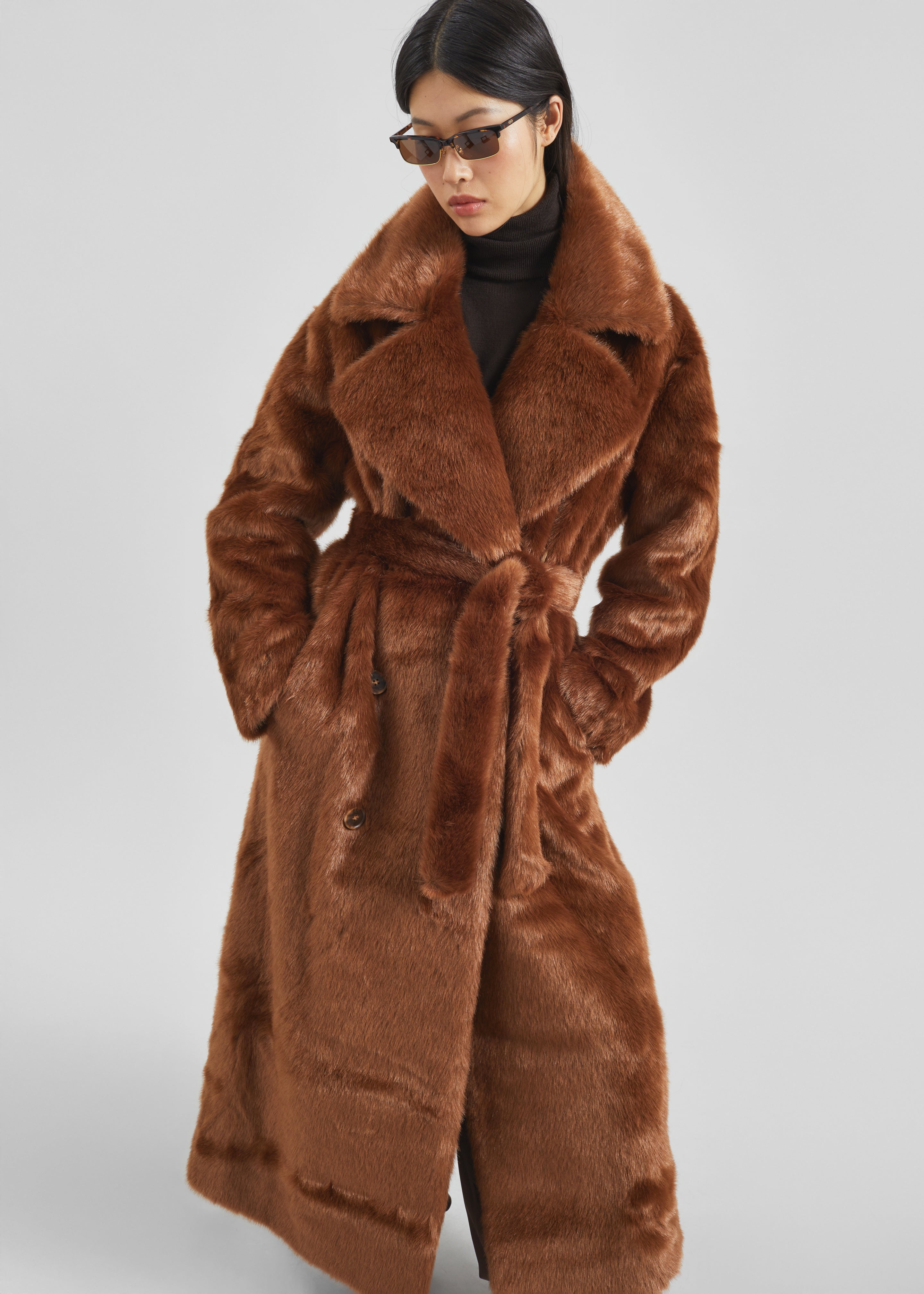 Joni Faux Fur Coat - Dark Camel - 3