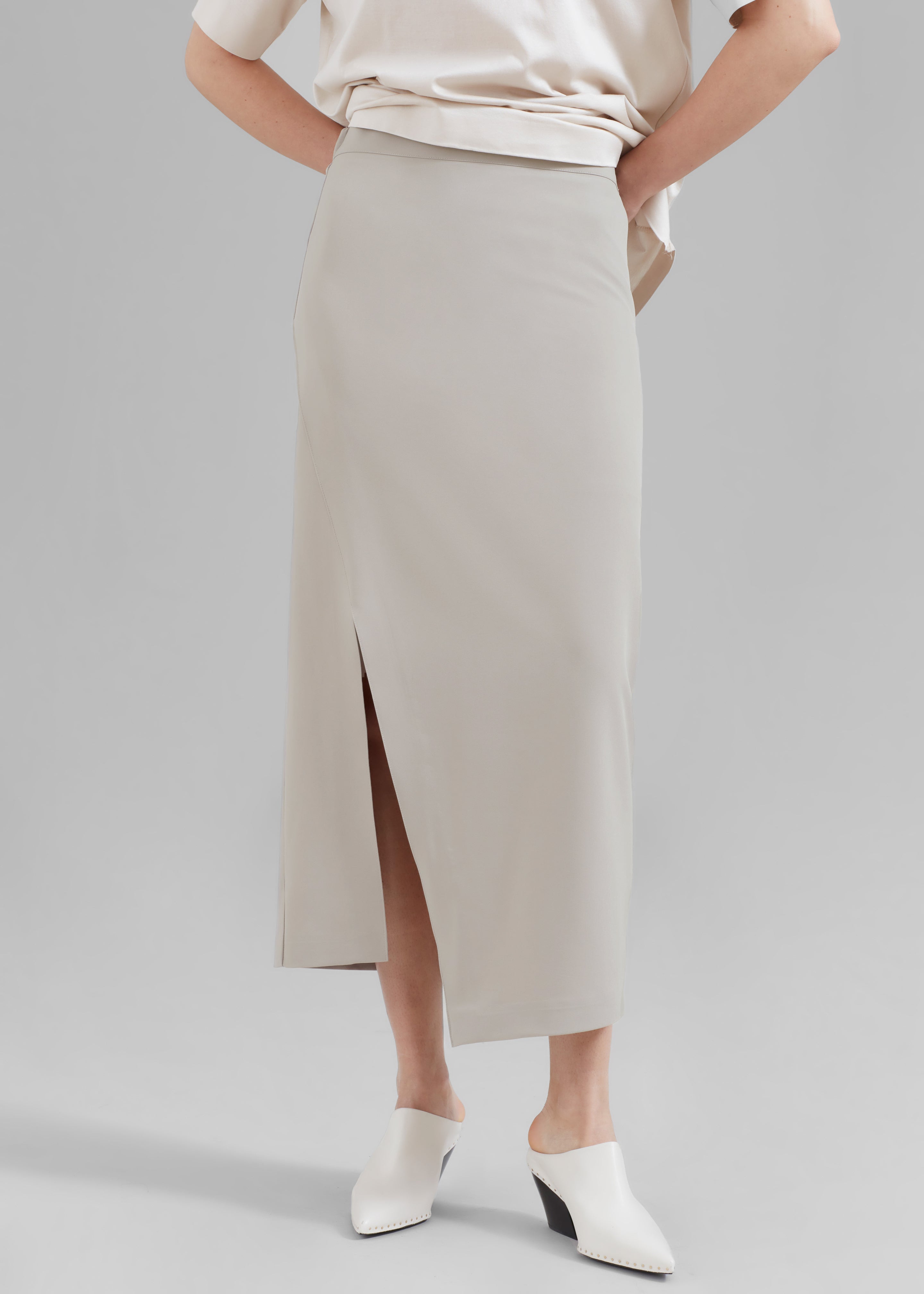 Joy Side Slit Midi Skirt - Beige