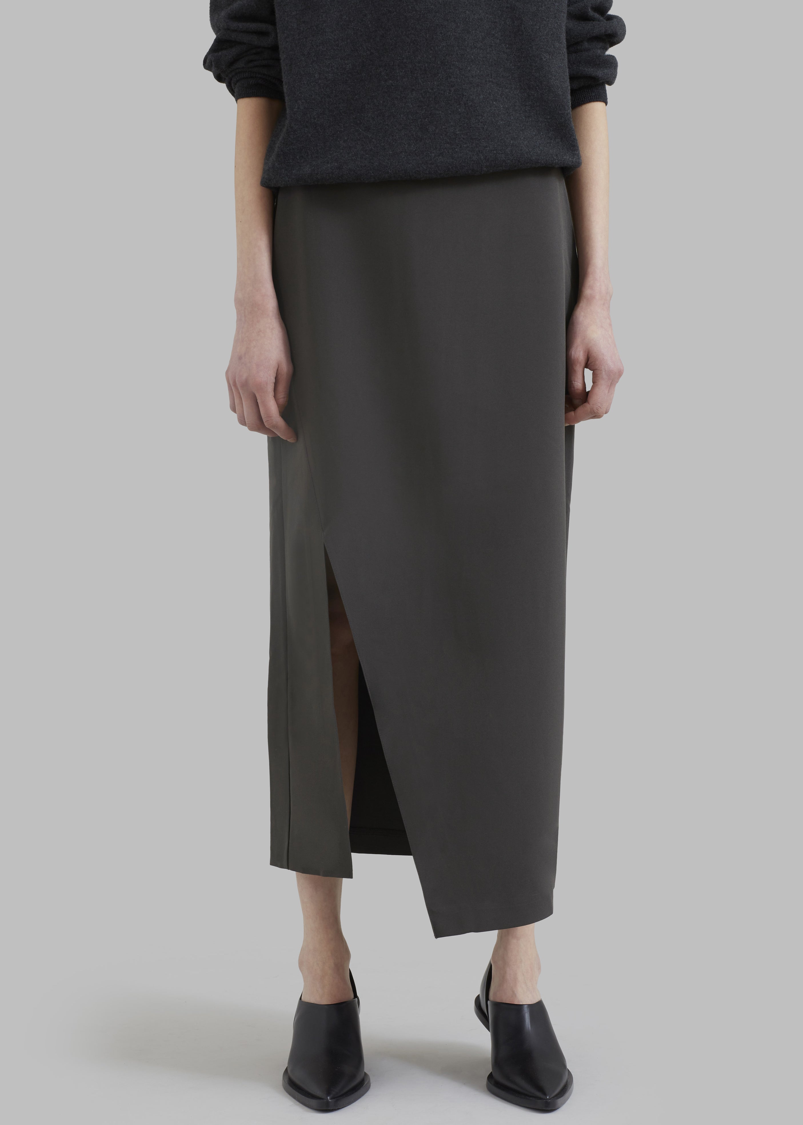 Joy Side Slit Midi Skirt - Charcoal - 2