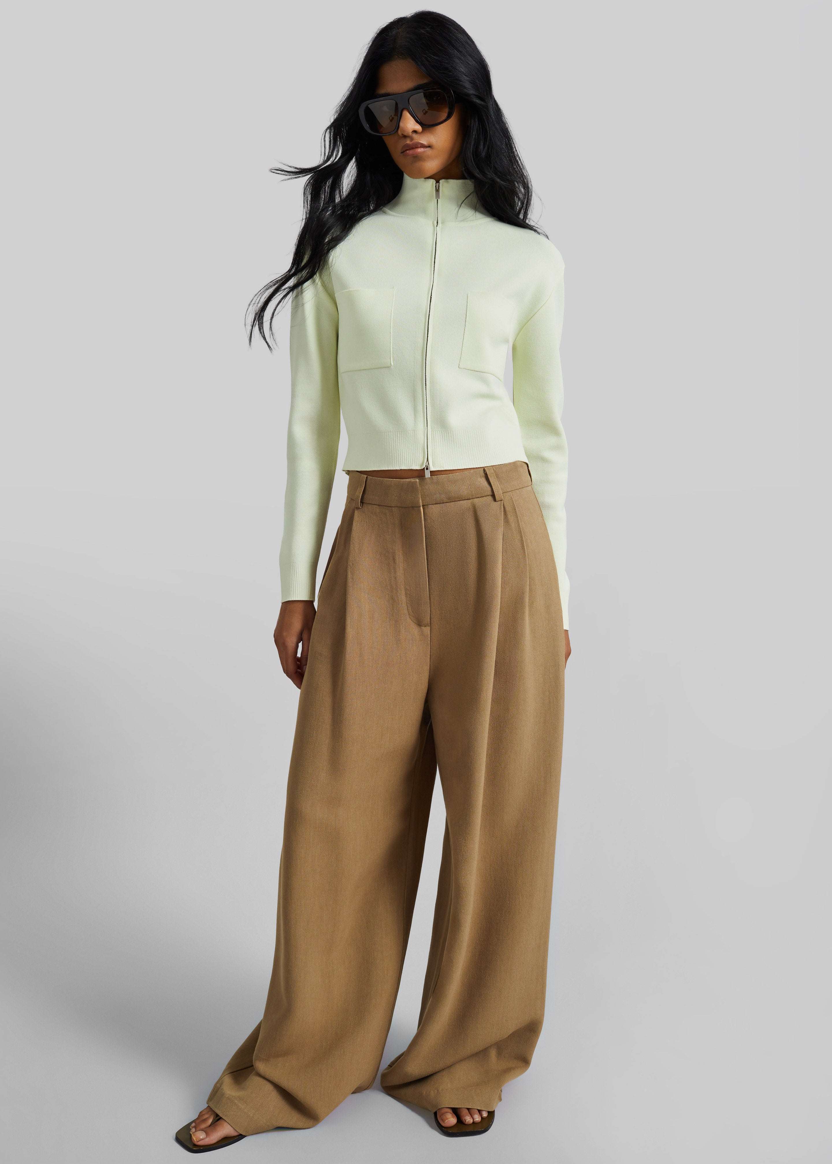 Juilly Knit Zip Cardigan - Pale Yellow - 1