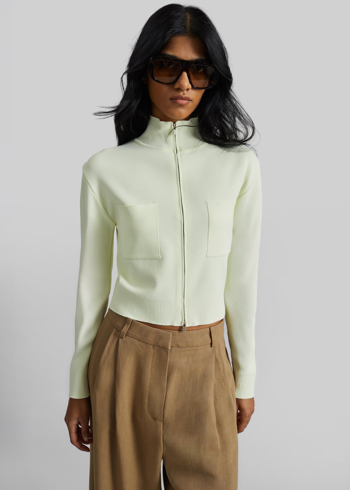 Juilly Knit Zip Cardigan - Pale Yellow - 2