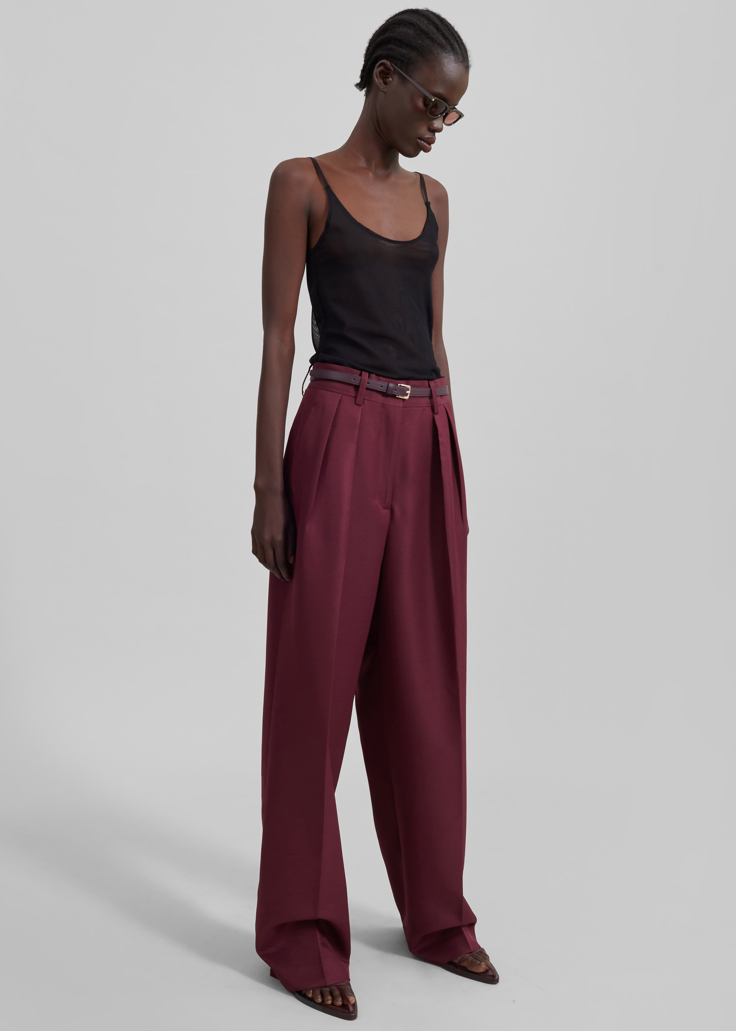 Tansy Pleated Trousers - Burgundy - 8