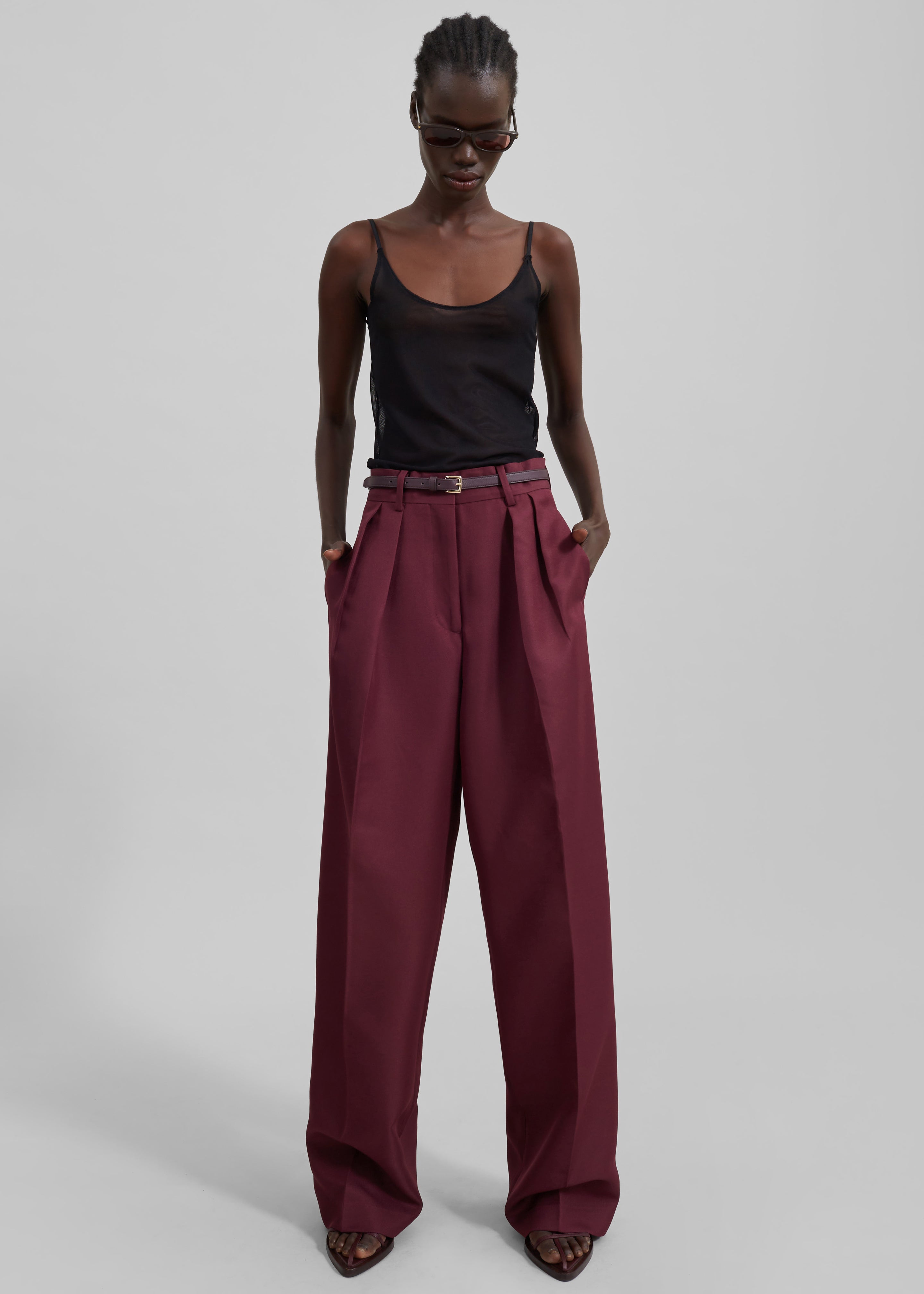 Tansy Pleated Trousers - Burgundy - 1