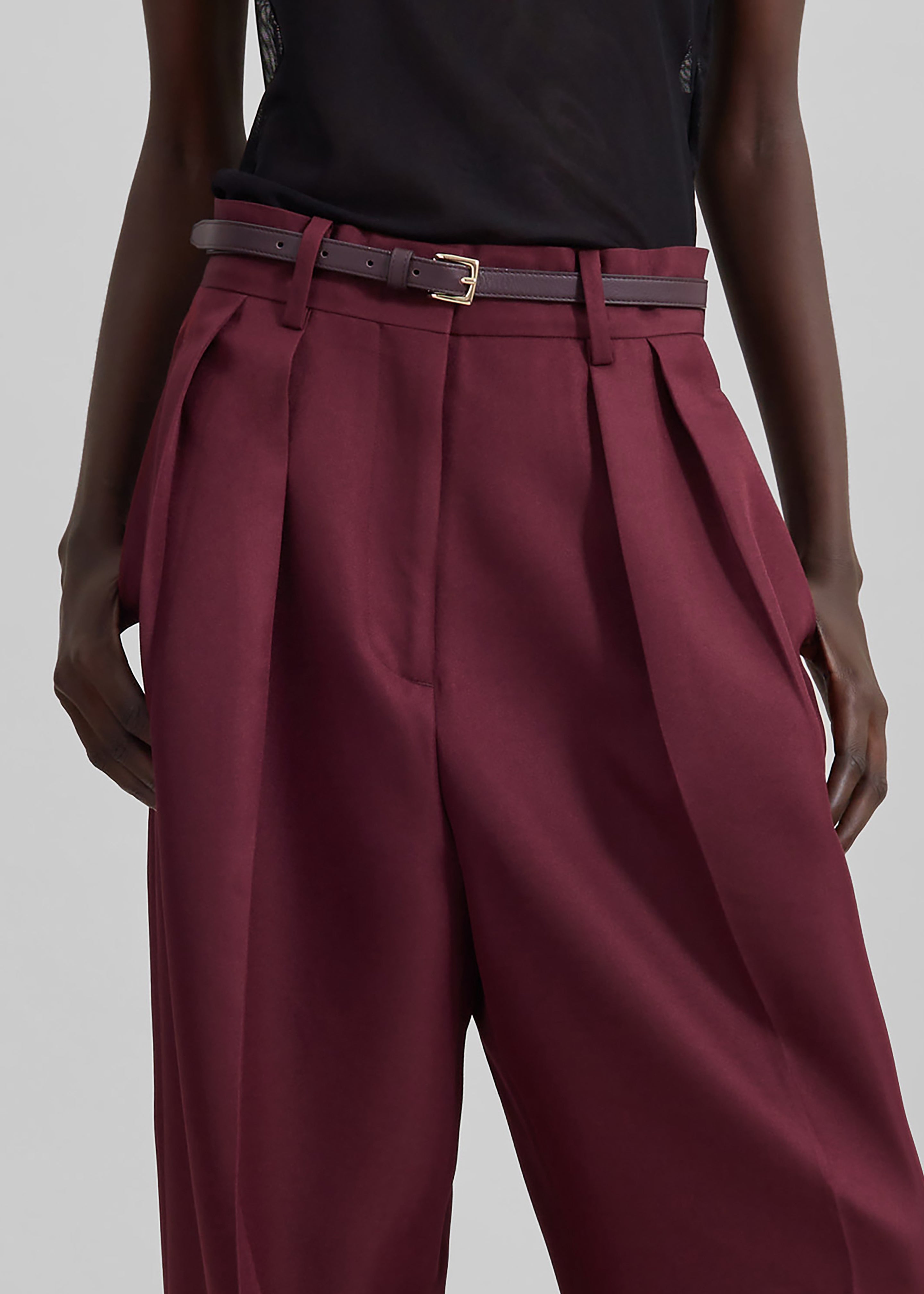 Tansy Pleated Trousers - Burgundy - 3