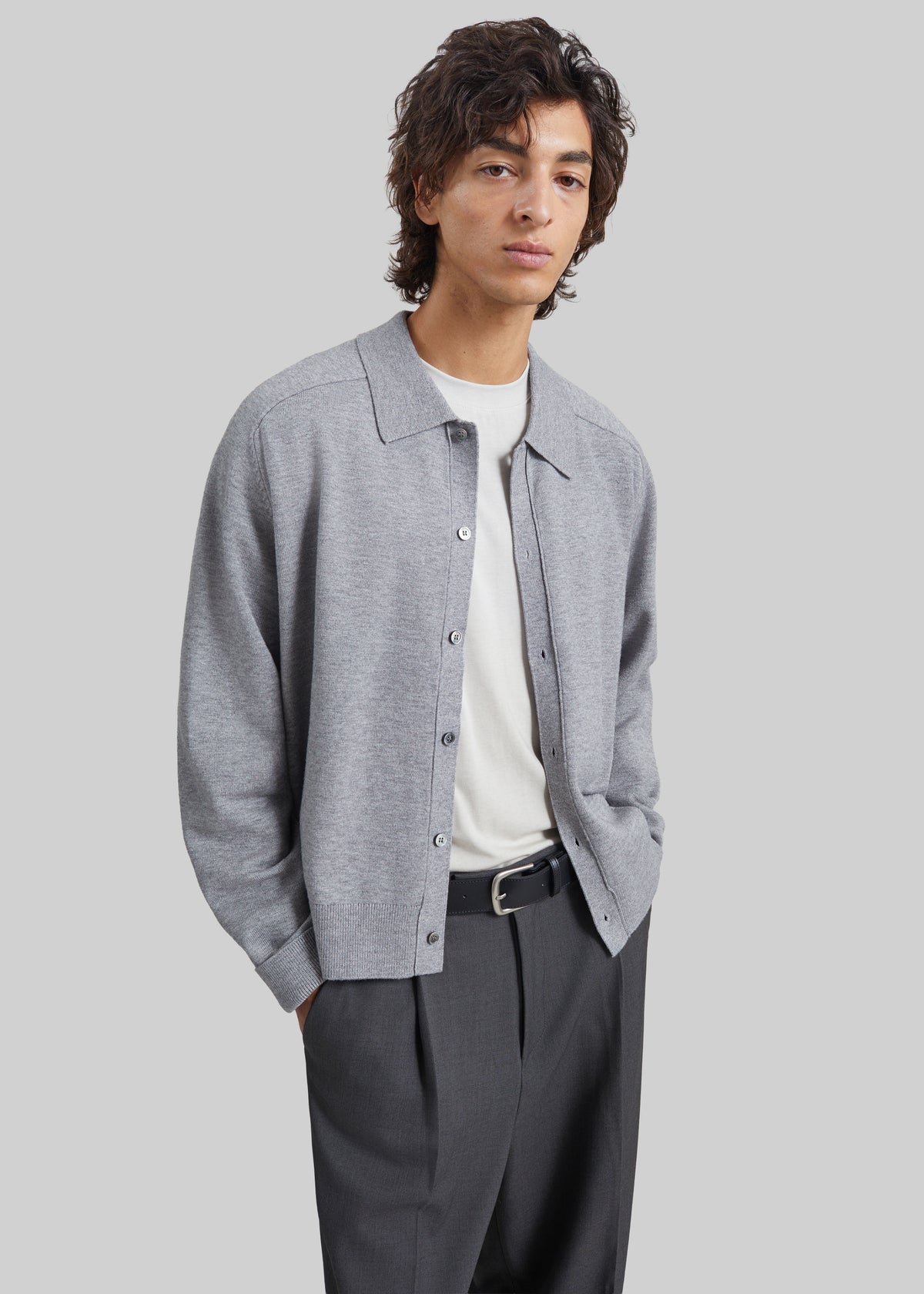 Julio Knit Polo Cardigan - Light Grey