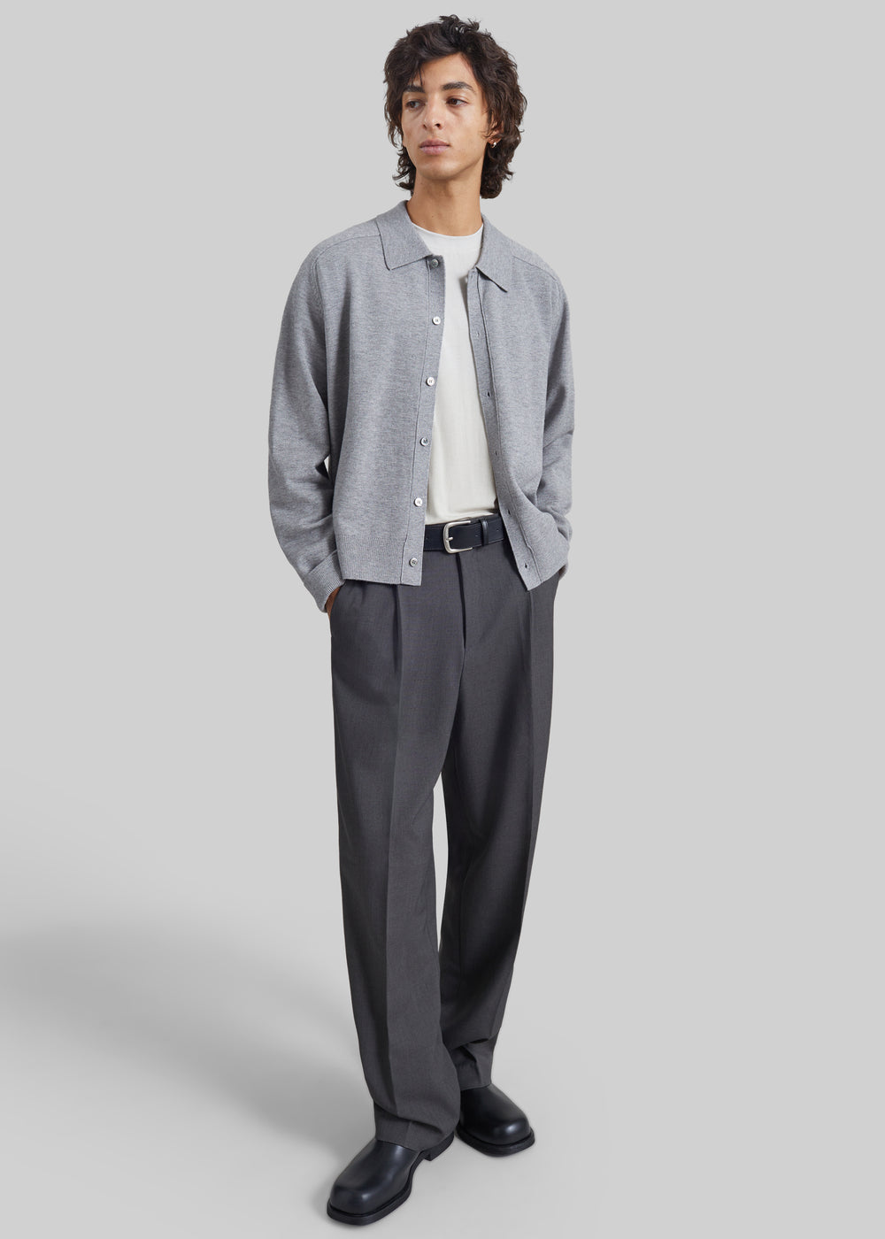 Julio Knit Polo Cardigan - Light Grey - 1