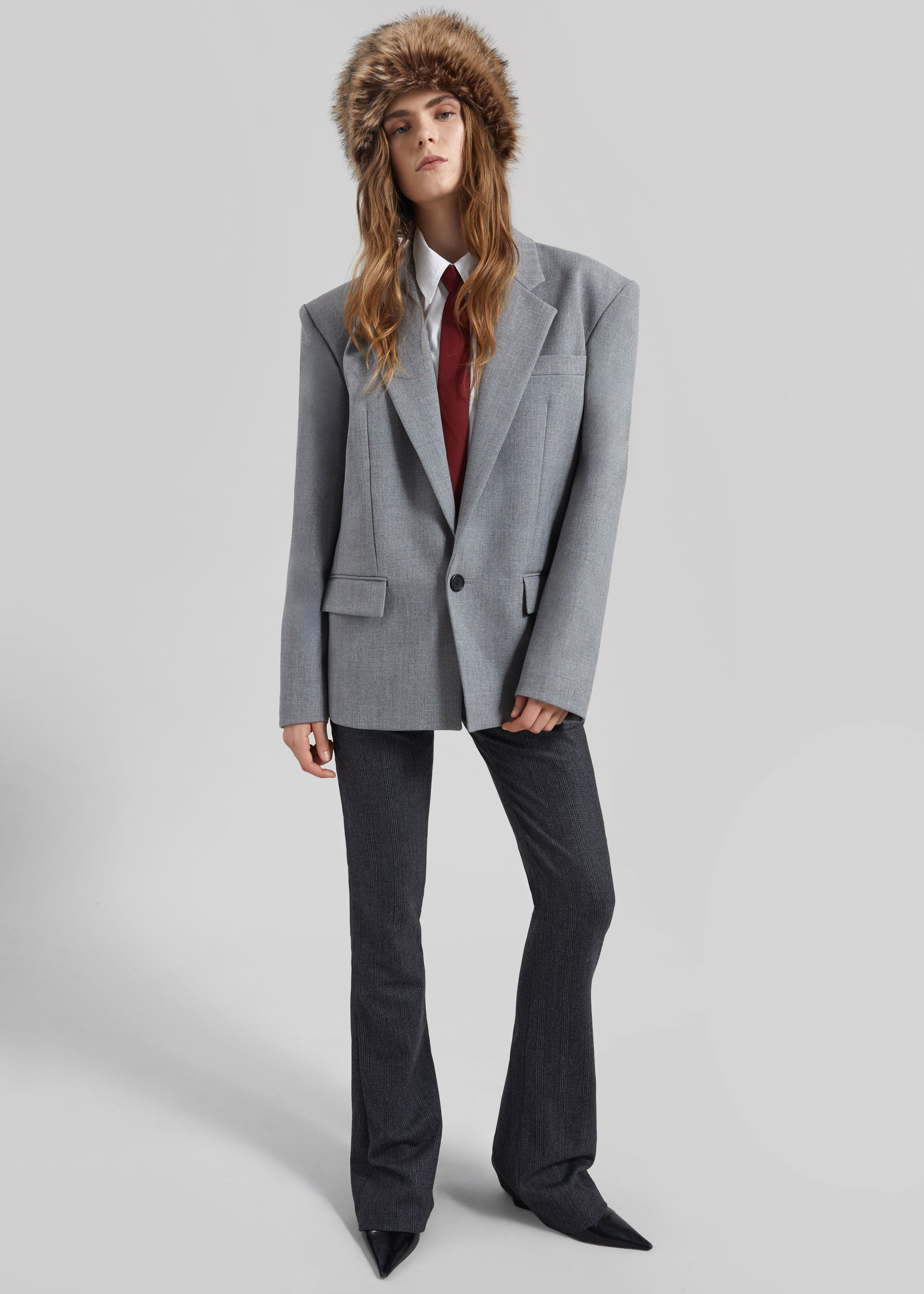 Jun Textured Blazer - Grey Melange – The Frankie Shop