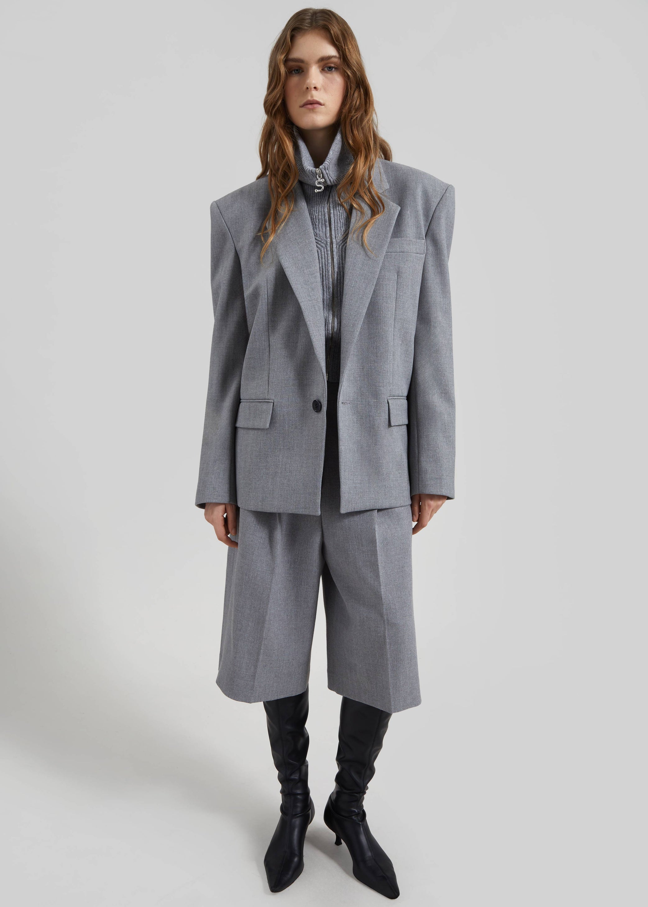 Shop the look image for Jun Textured Blazer - Grey Melange