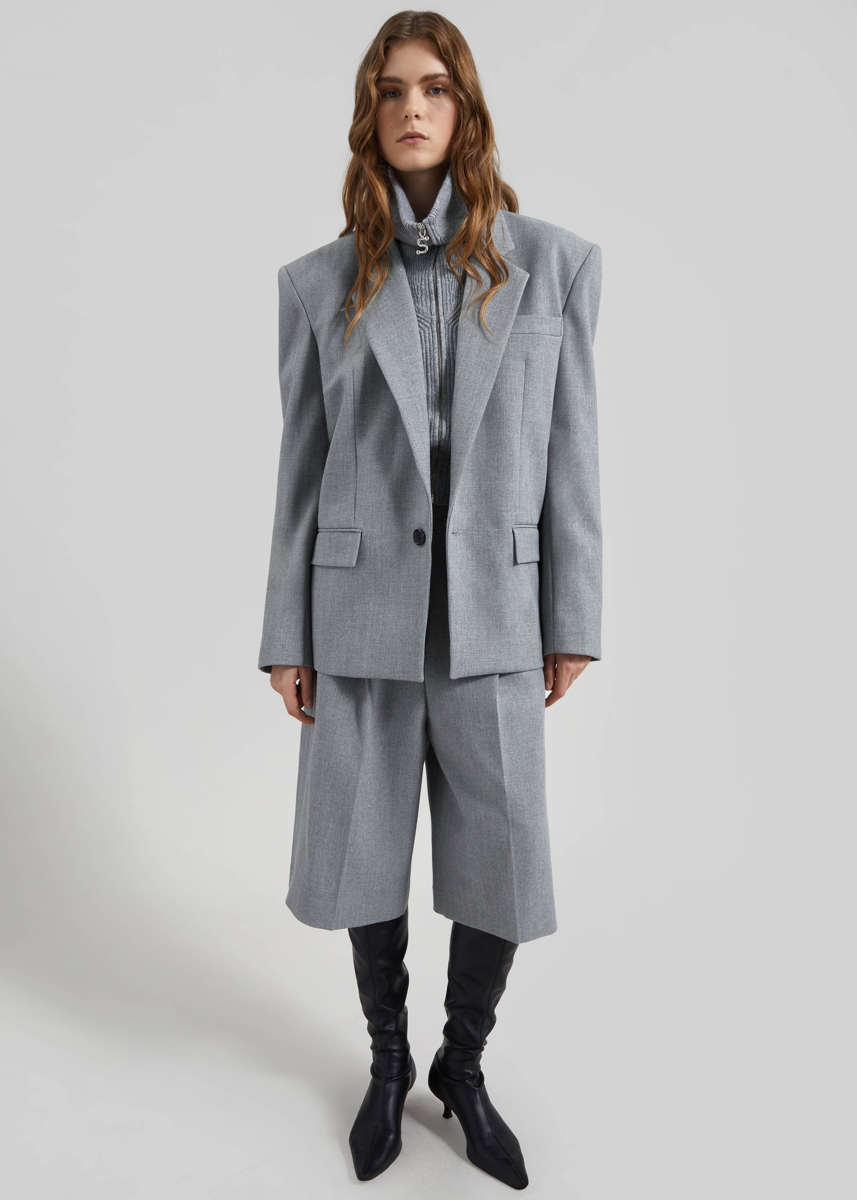 Jun Textured Blazer - Grey Melange – The Frankie Shop