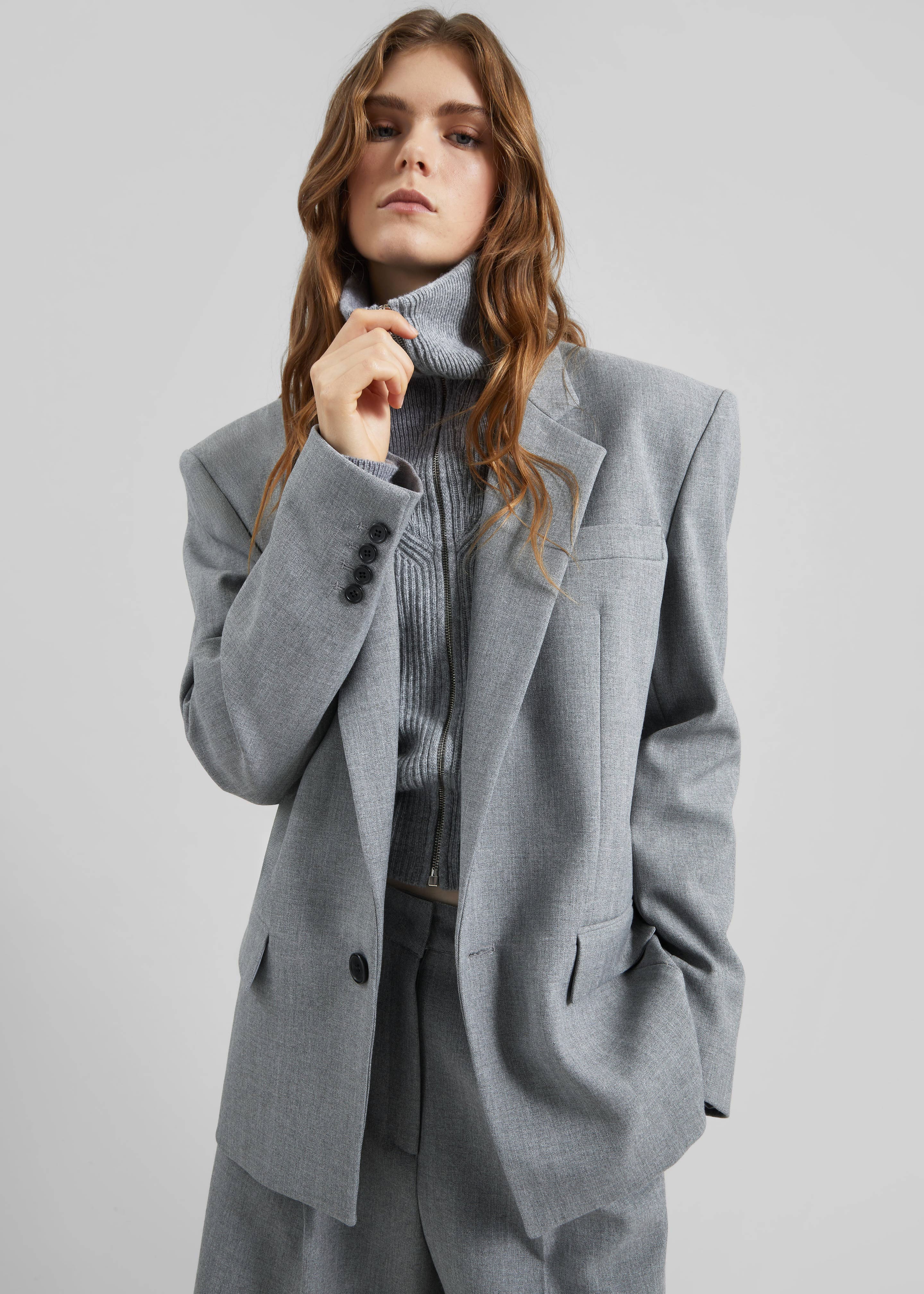 Jun Textured Blazer - Grey Melange – The Frankie Shop