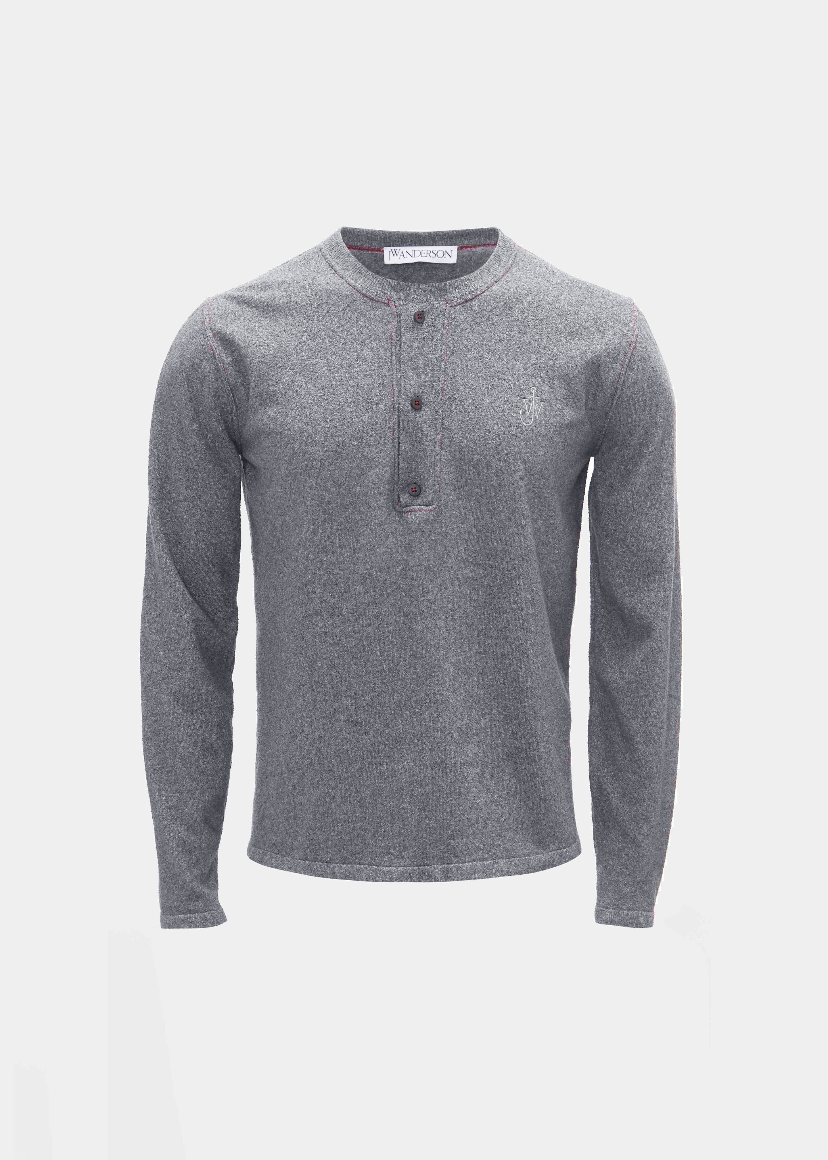 JW Anderson Boucle Henley Top - Dark Grey - 10