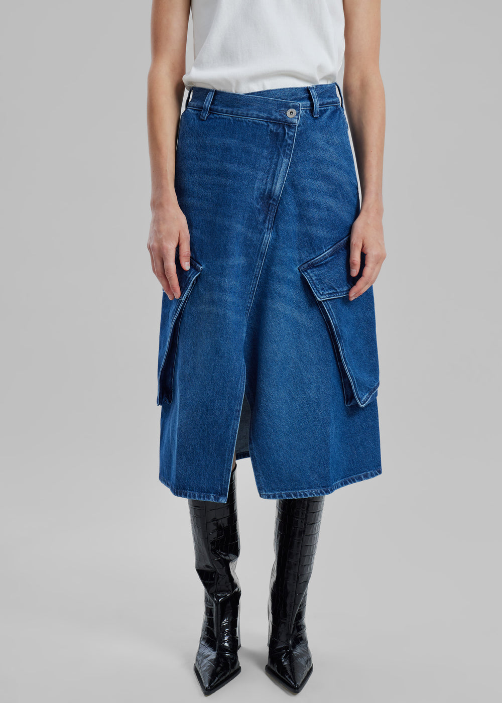 JW Anderson Cargo Midi Denim Skirt - Blue - 1