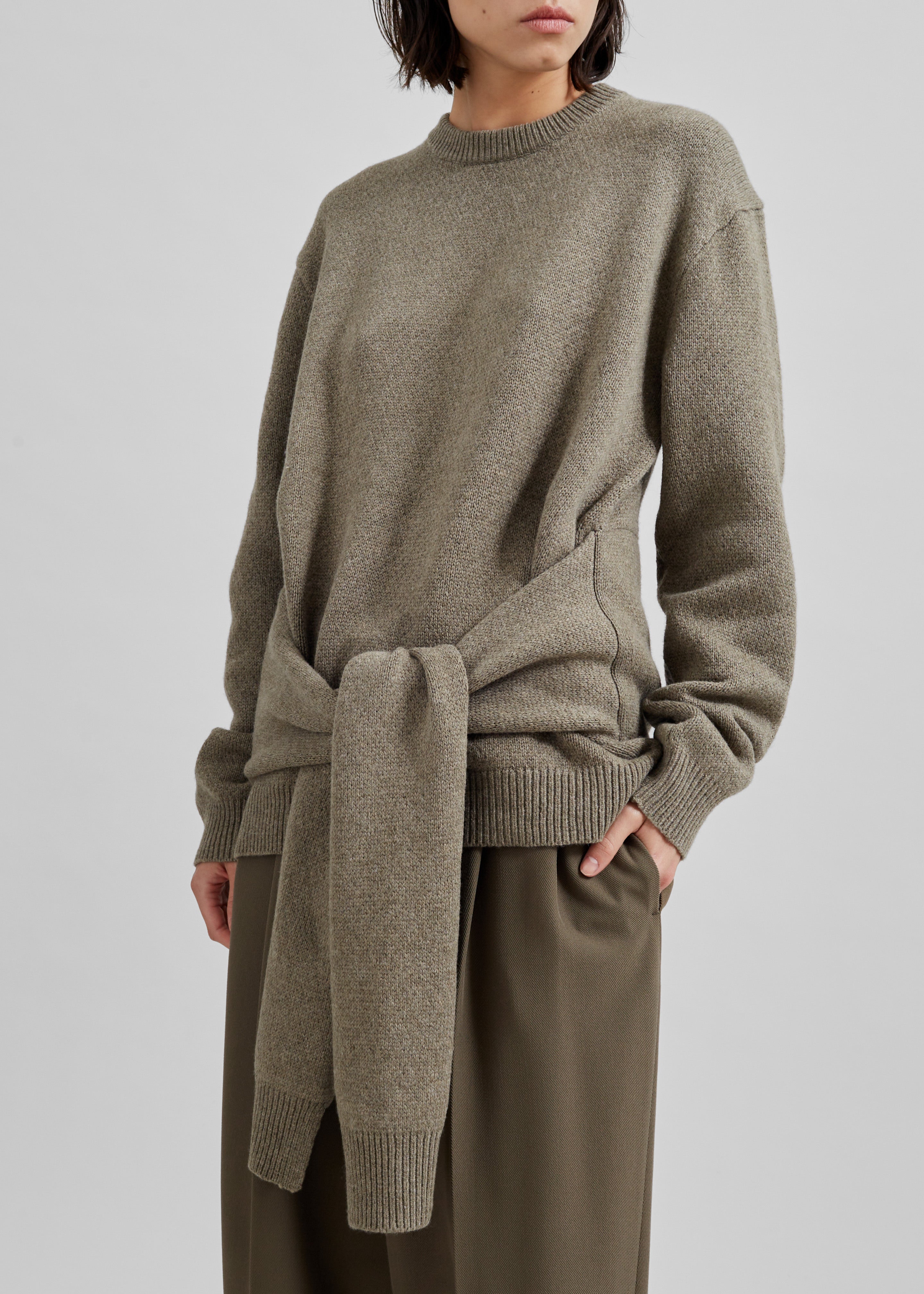 JW Anderson Draped Tie Front Jumper - Khaki - 4