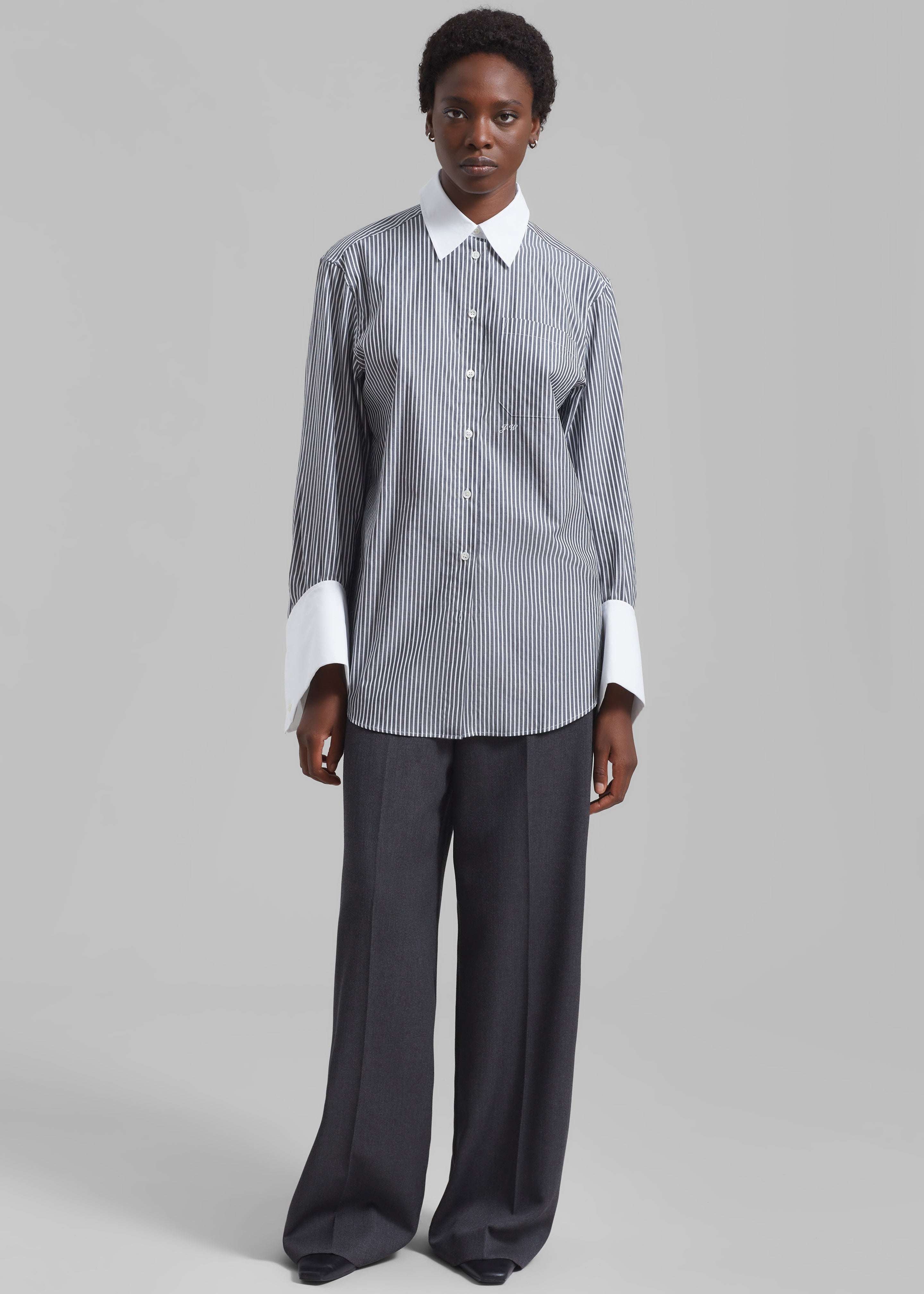 JW Anderson Oversized Cuff Shirt - Charcoal/White - 1