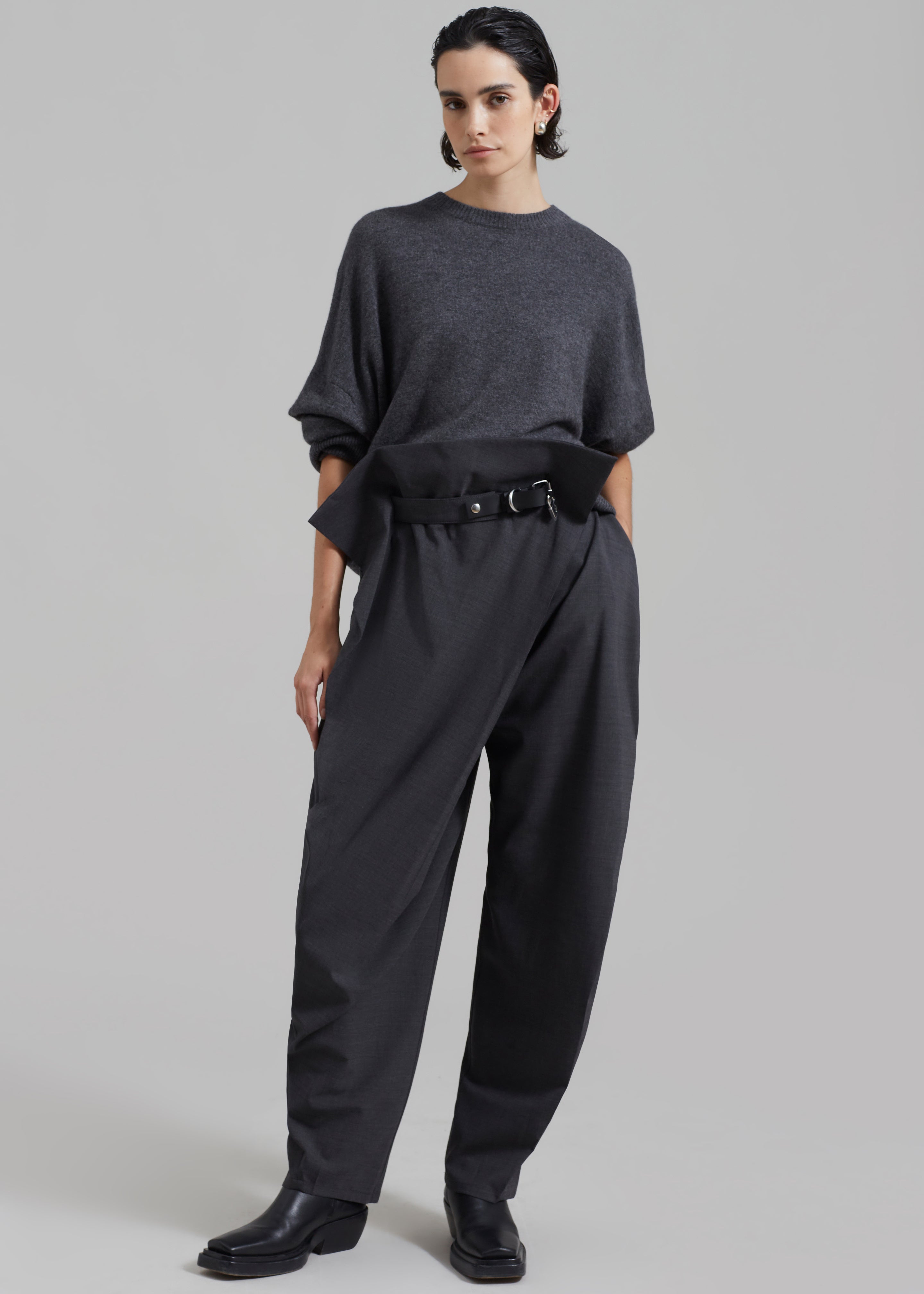 JW Anderson Padlock Strap Fold Over Trousers - Mid Grey Melange