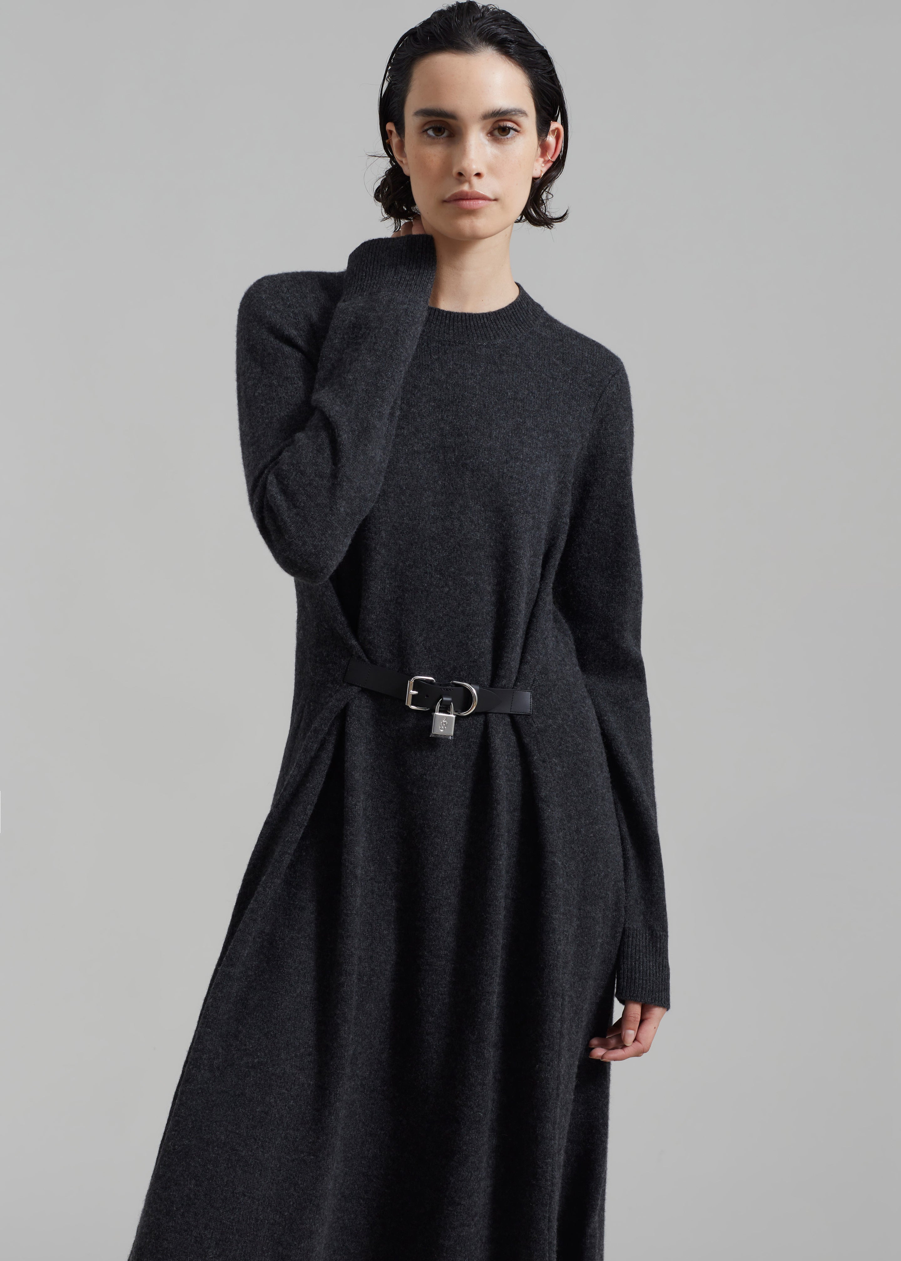 JW Anderson Padlock Strap Tie Dress - Charcoal Melange - 4