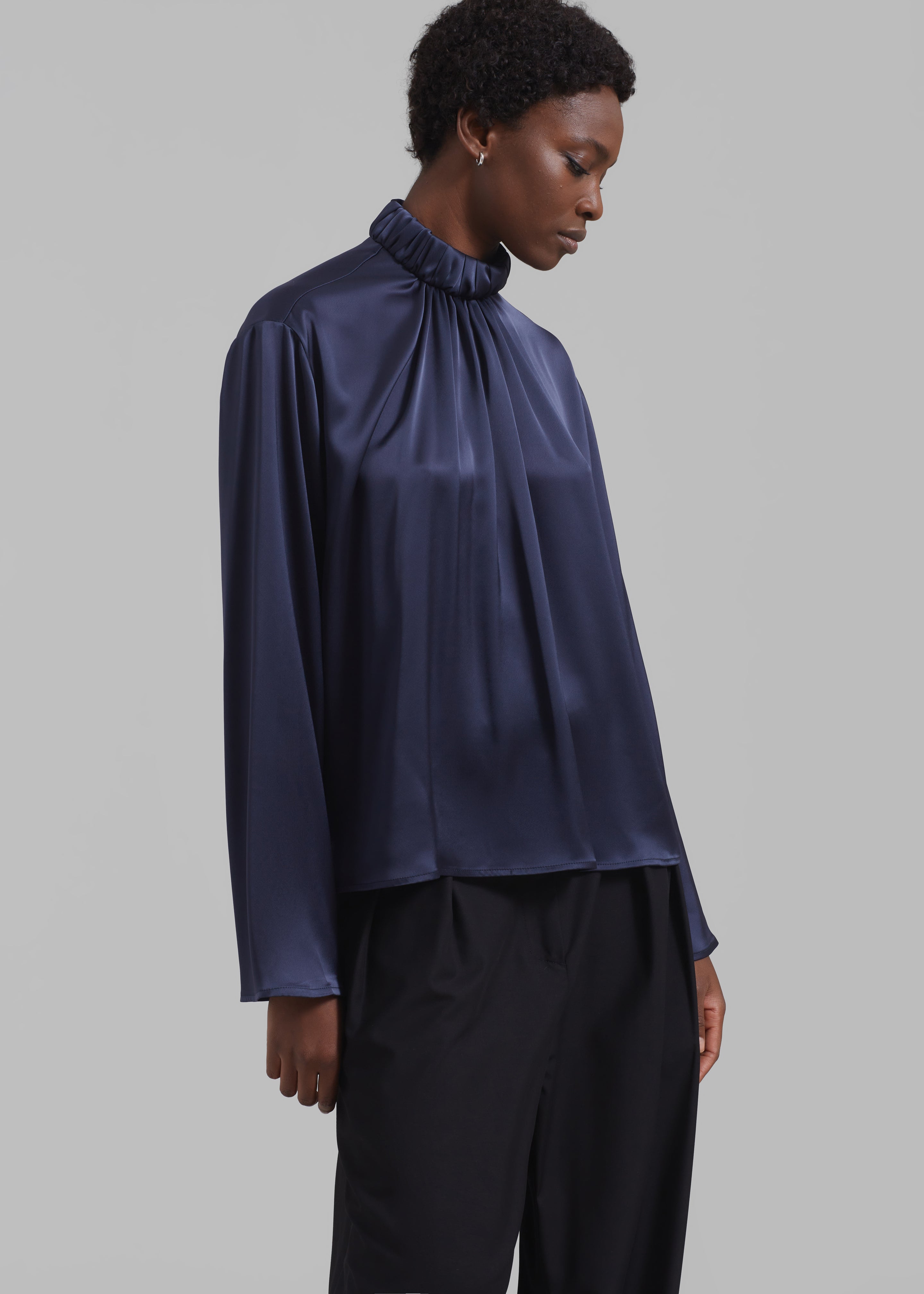 JW Anderson High Neck Gathered Top - Navy - 4