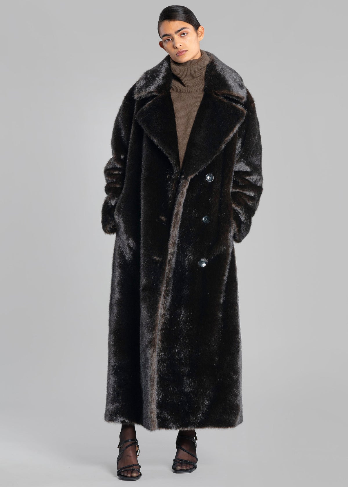 Joni Faux Fur Coat - Dark Espresso - 1