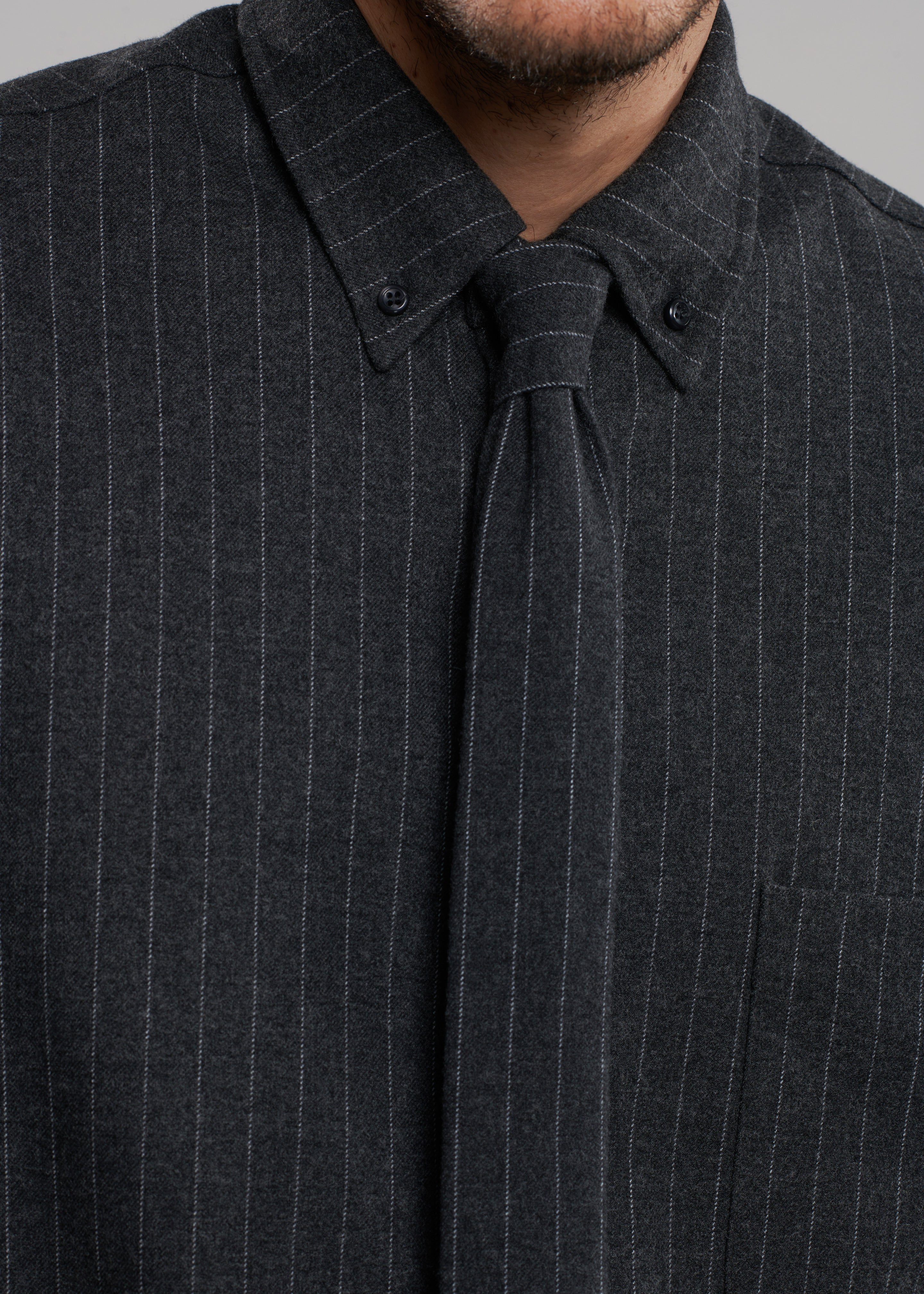 Kaden Tie - Dark Grey/White Pinstripe - 5