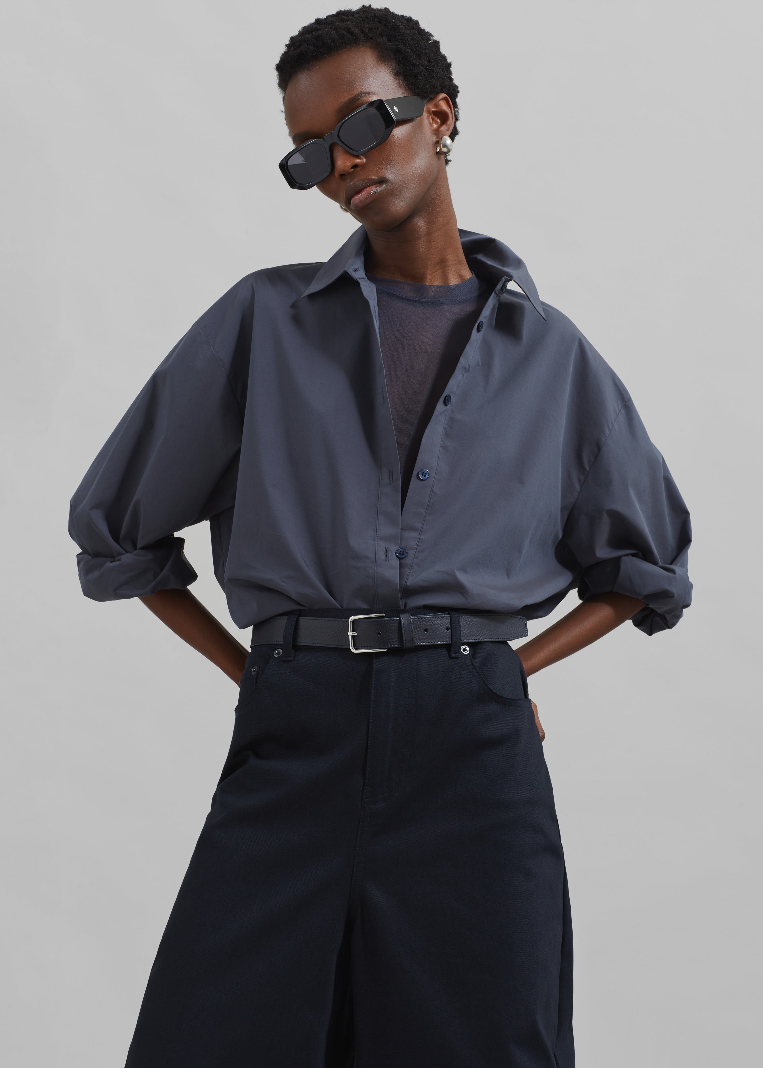 Kae Back Slit Button Up Shirt - Charcoal - 6