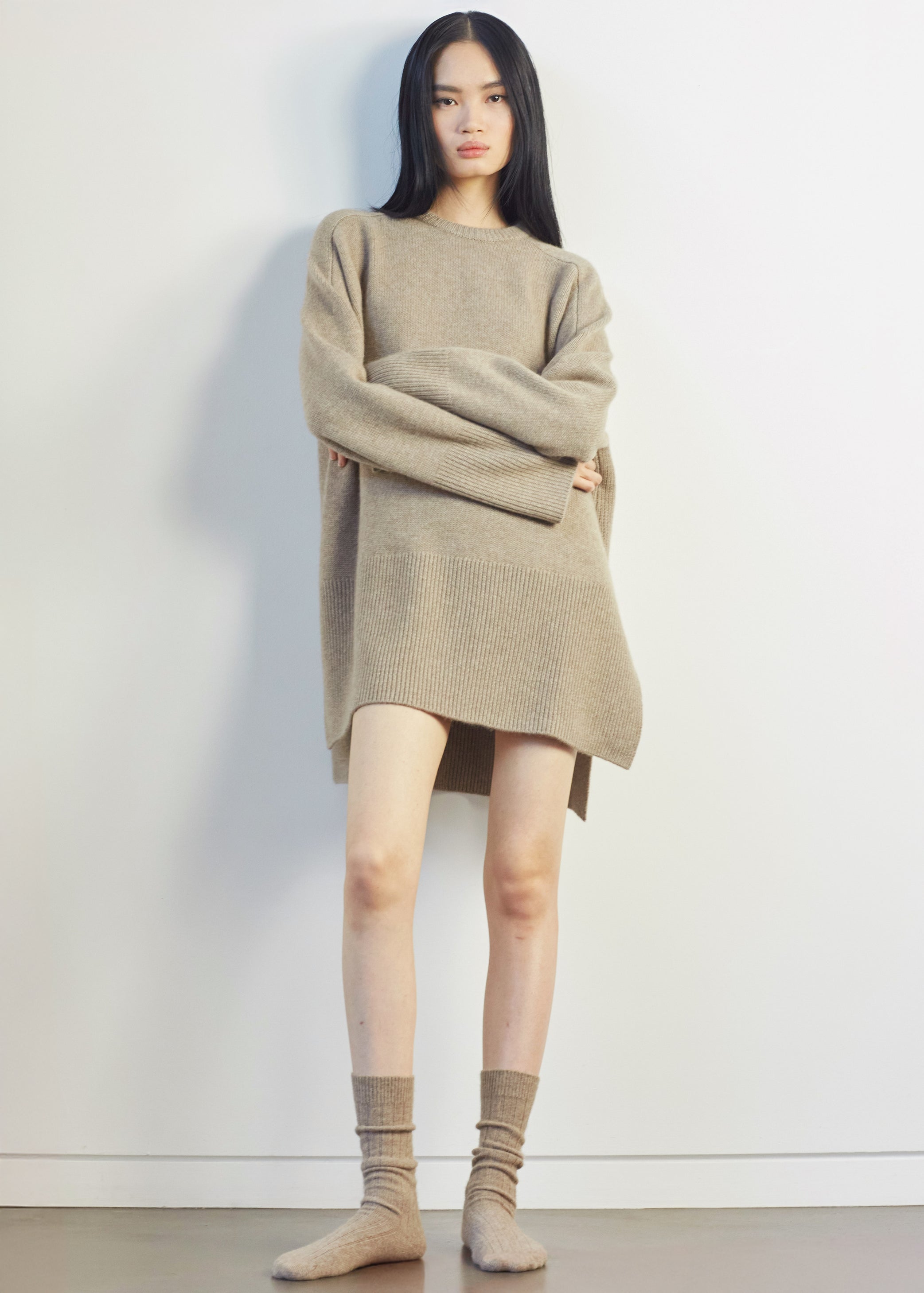 Shop the look image for Kano Cashmere Ribbed Socks - Taupe