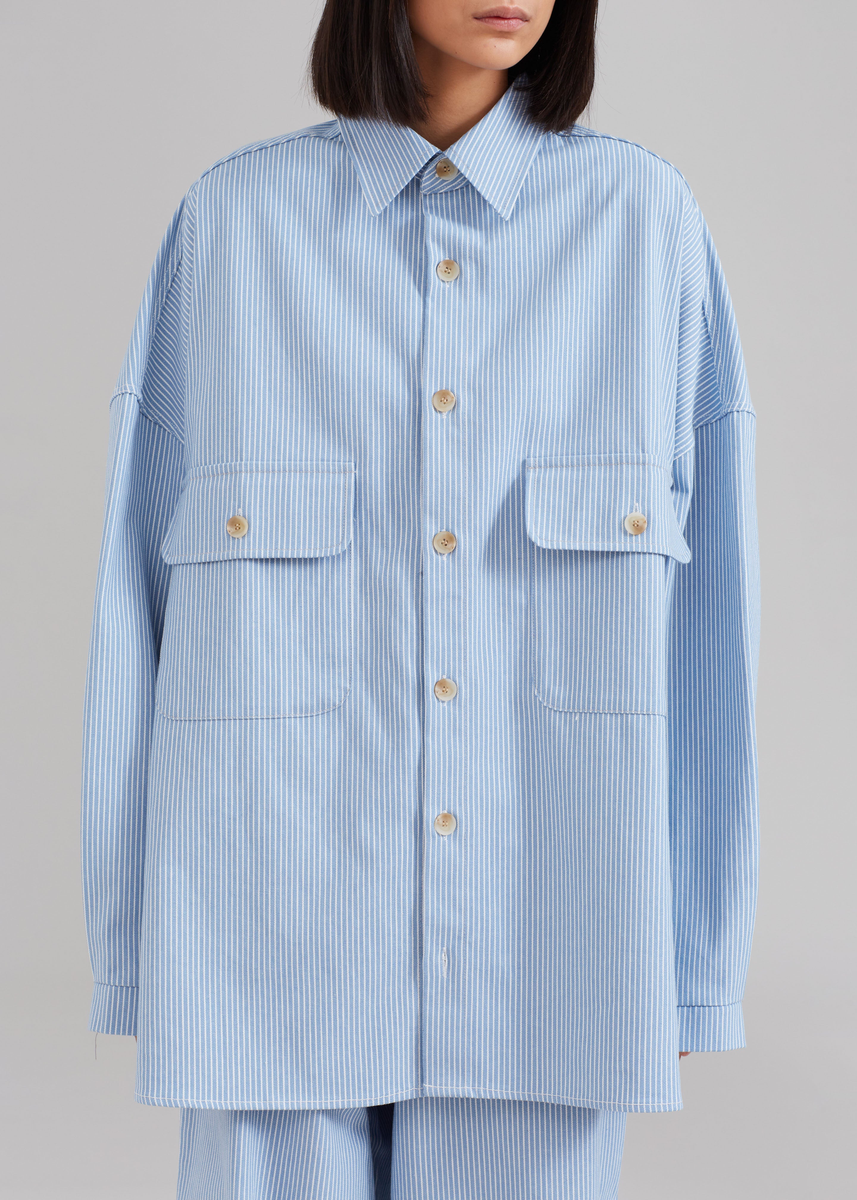 Kaline Light Blue Pocket Shirt - White Stripe