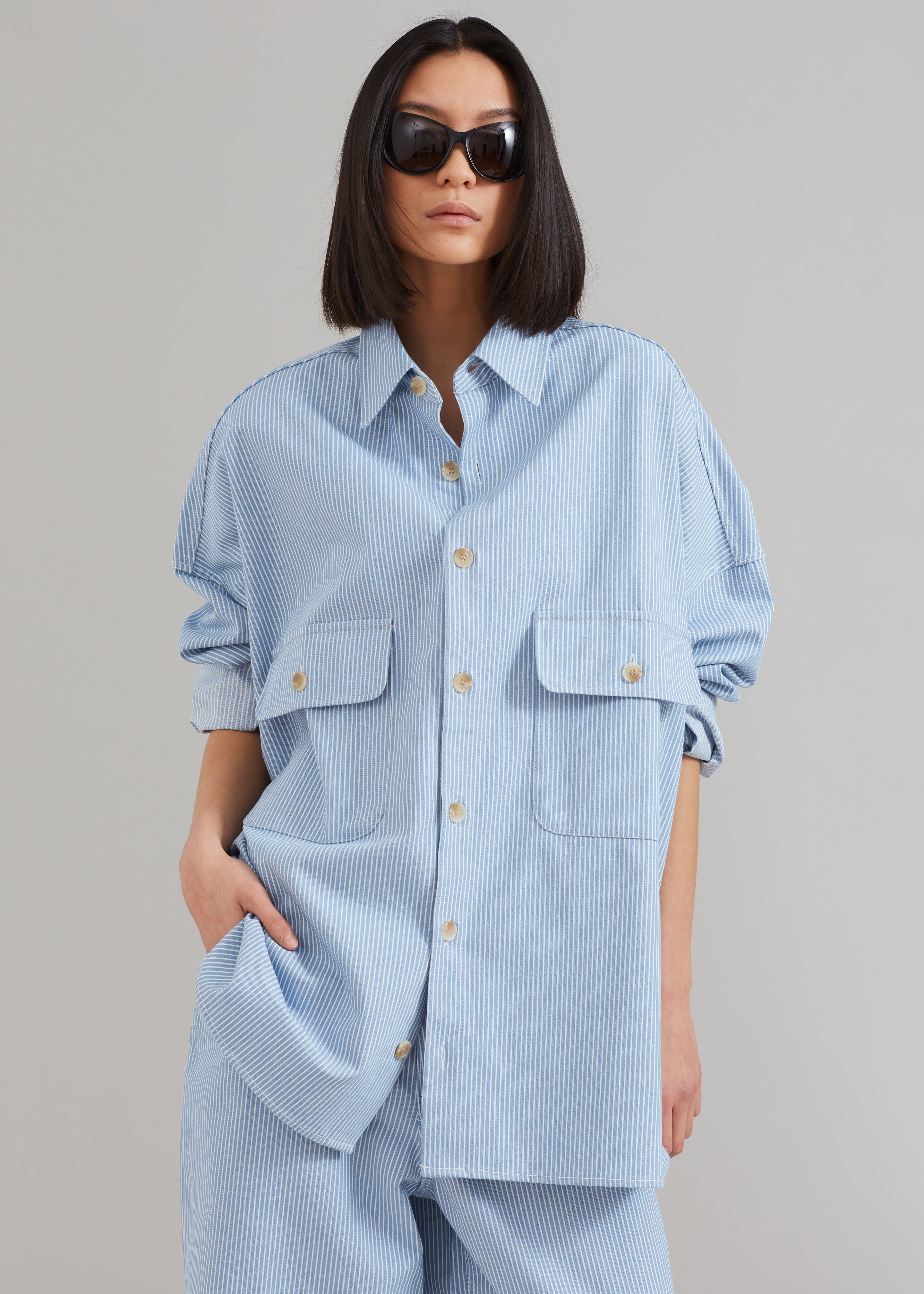 Kaline Light Blue Pocket Shirt - White Stripe