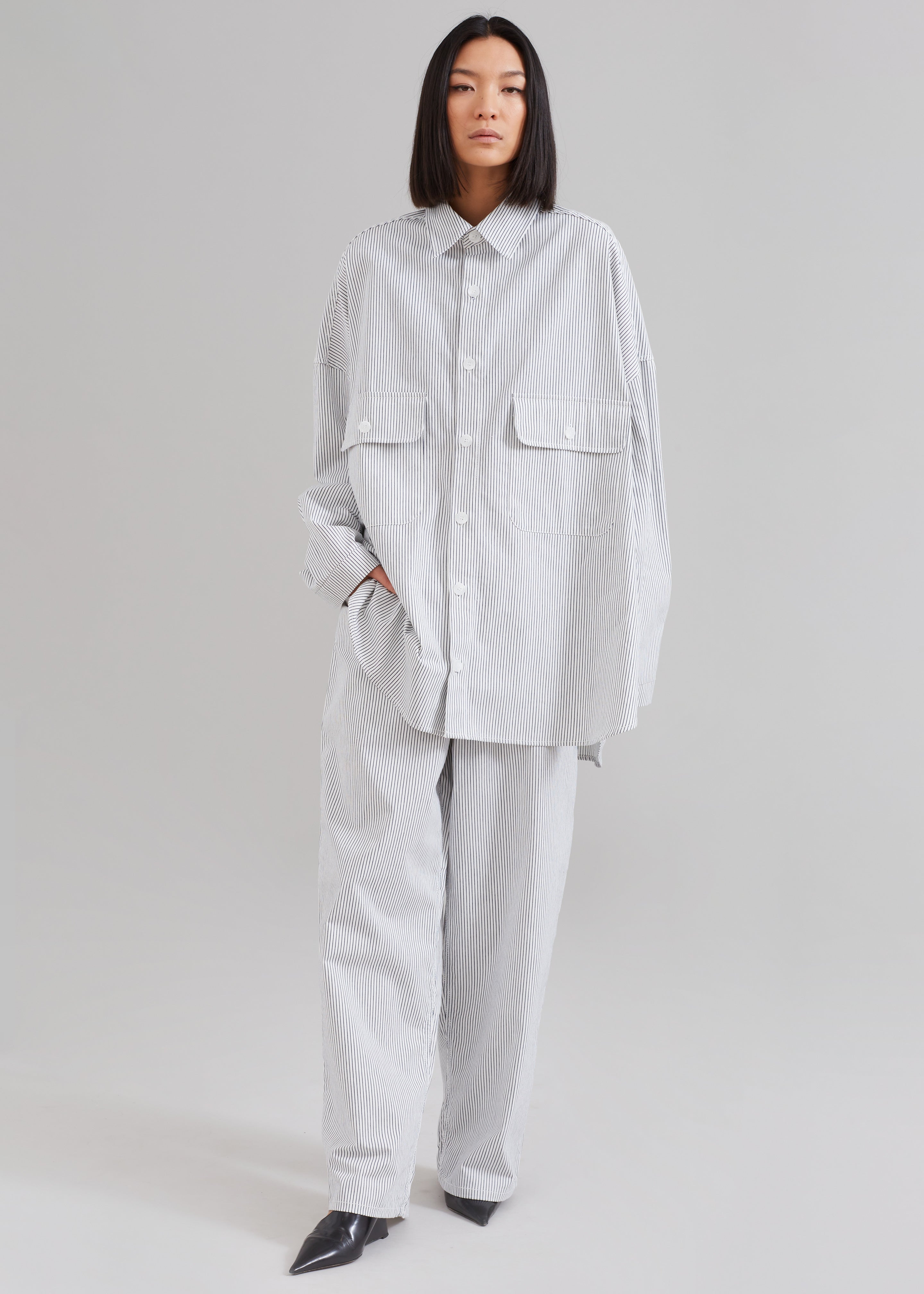 Kaline White Pocket Shirt - Navy Stripe - 8