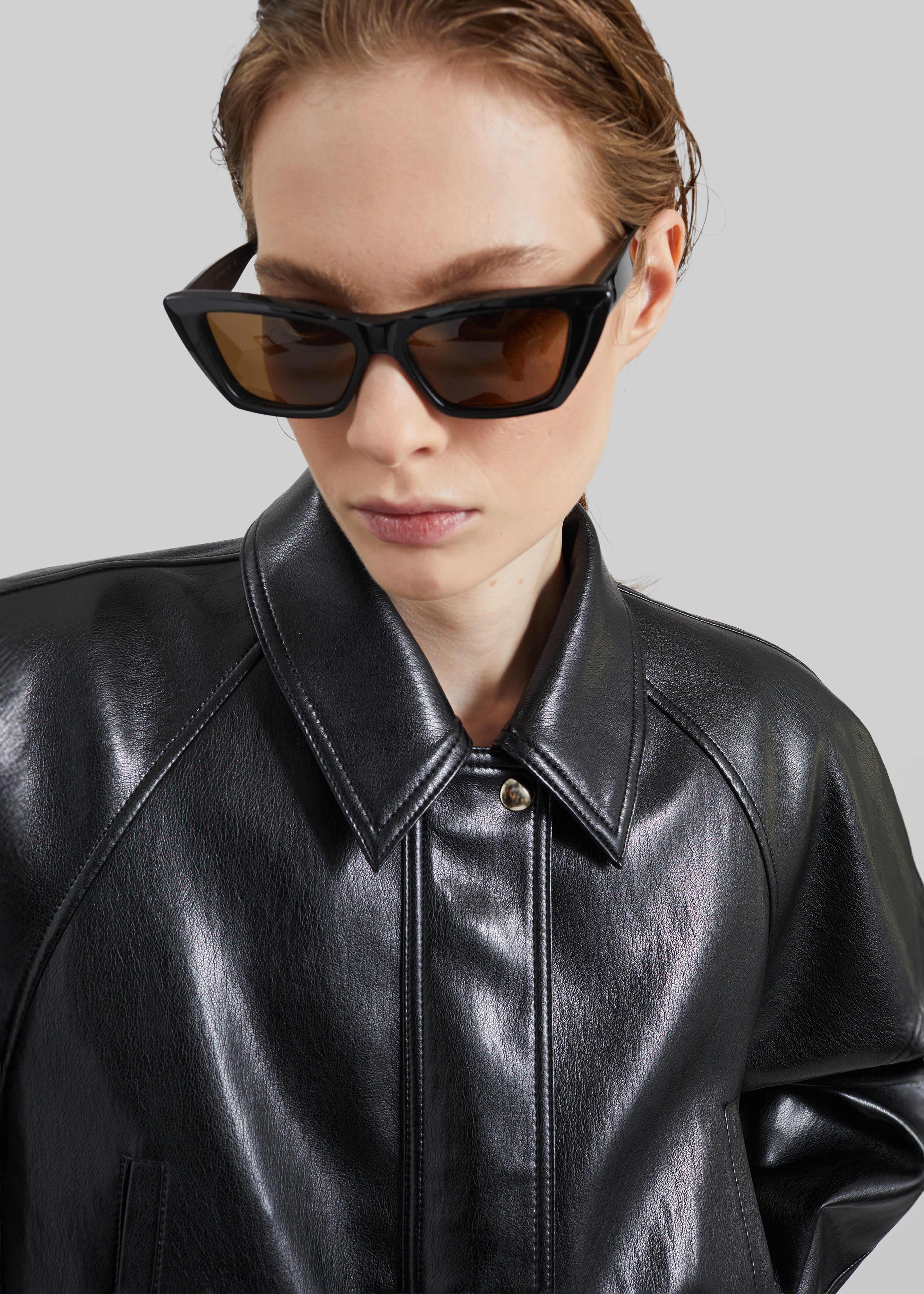 Kalsta Faux Leather Peplum Jacket - Black - 4