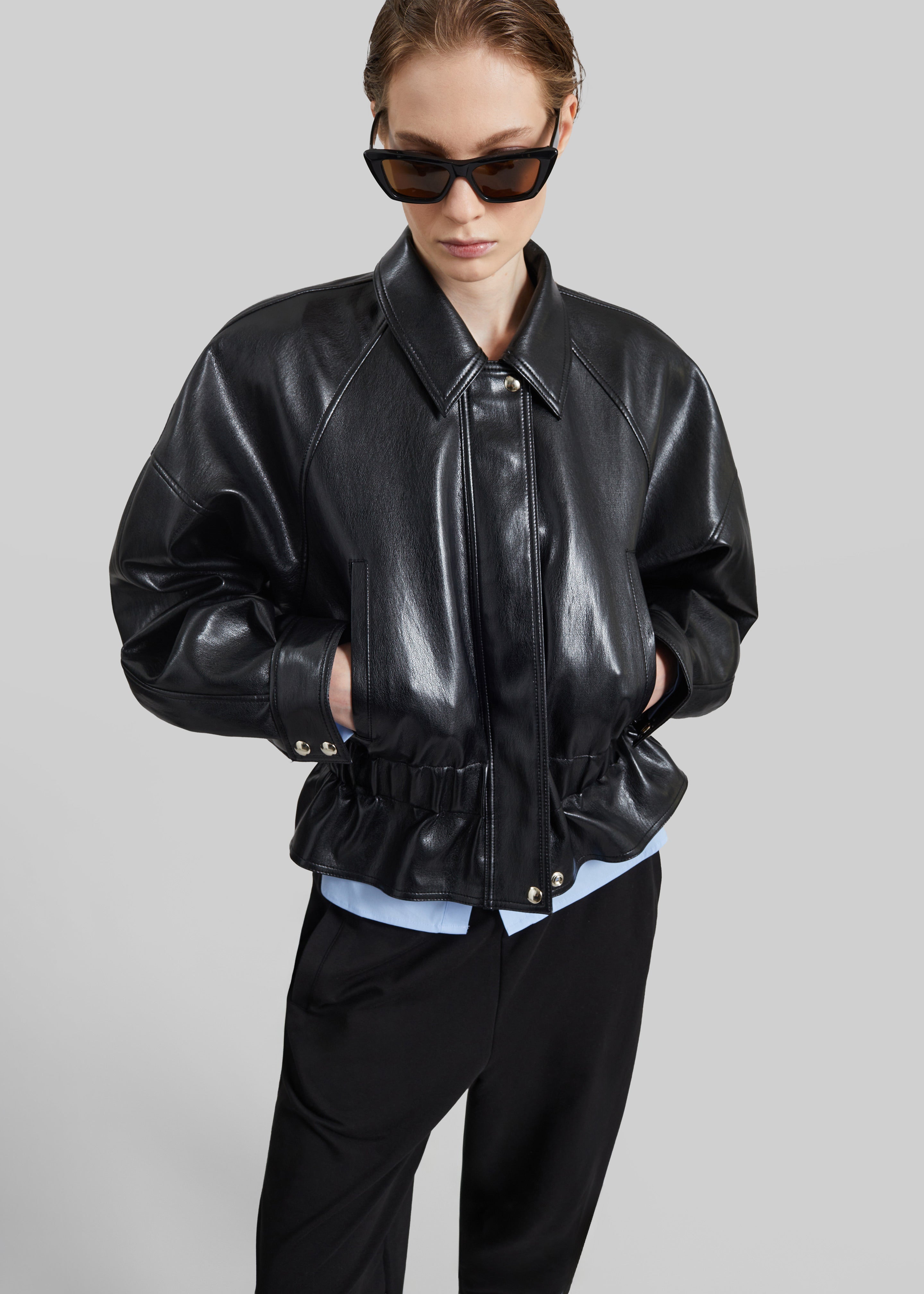 Kalsta Faux Leather Peplum Jacket - Black - 1