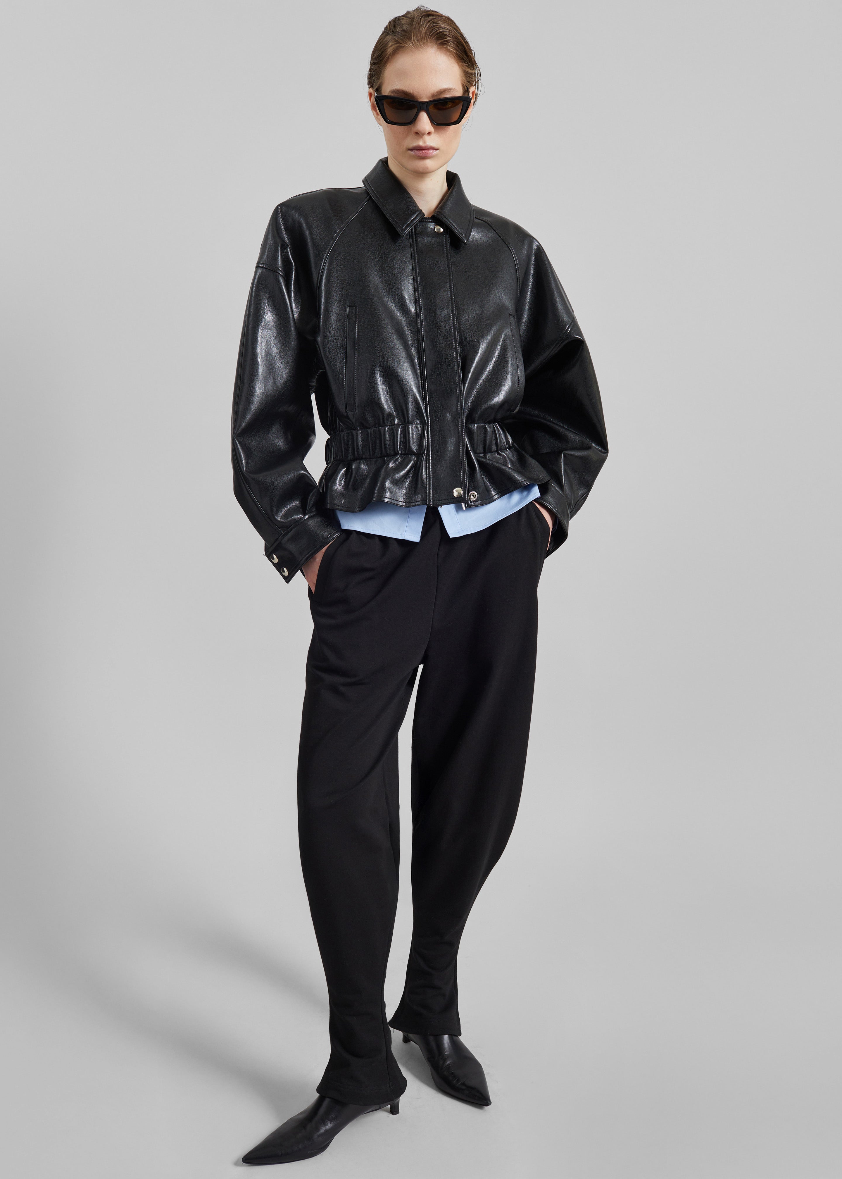 Kalsta Faux Leather Peplum Jacket - Black – The Frankie Shop