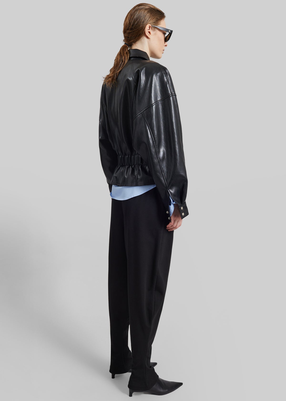 Kalsta Faux Leather Peplum Jacket - Black - 7