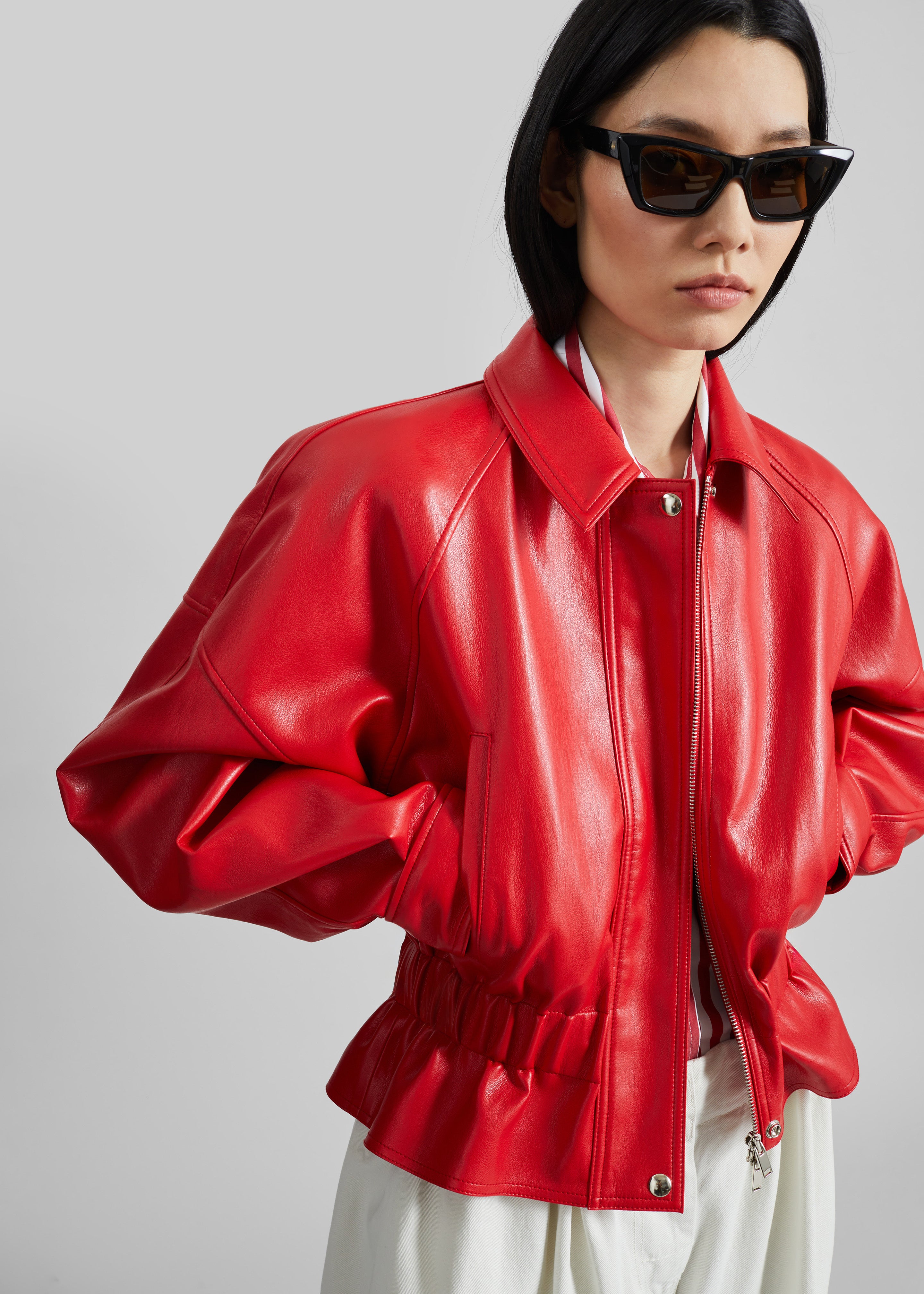 Kalsta Faux Leather Peplum Jacket - Red - 2