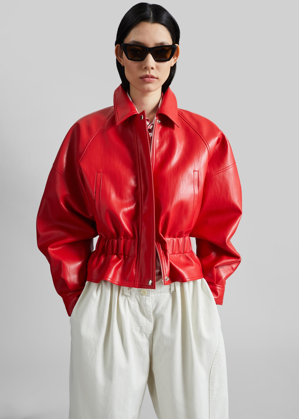 Kalsta Faux Leather Peplum Jacket - Red - 5