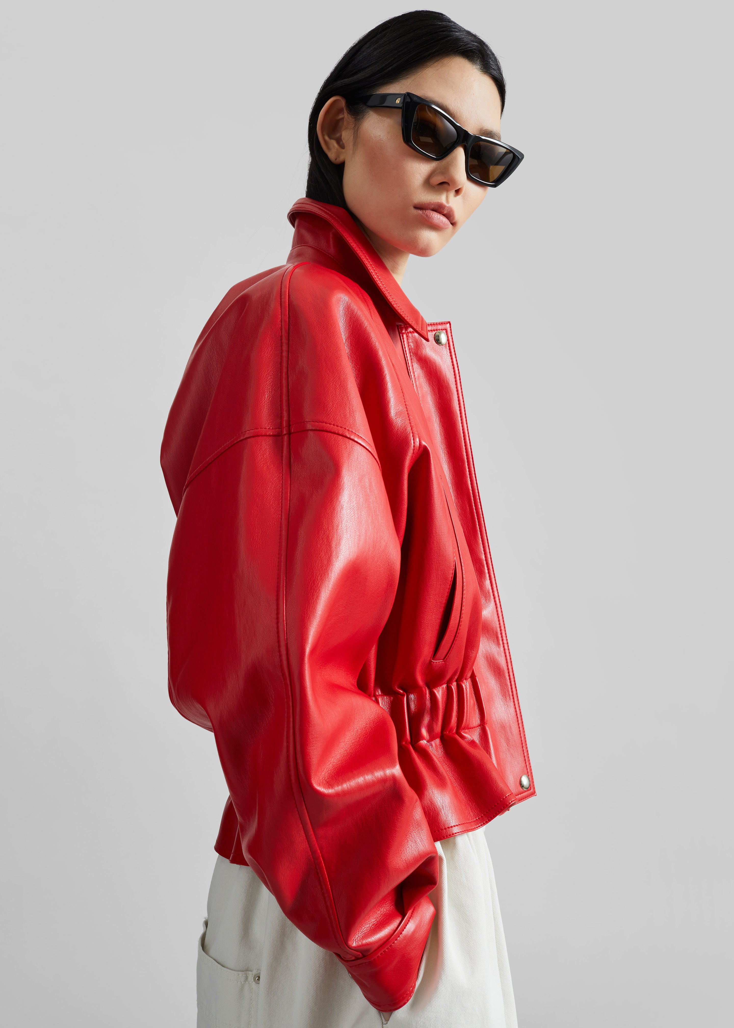 Kalsta Faux Leather Peplum Jacket - Red - 3