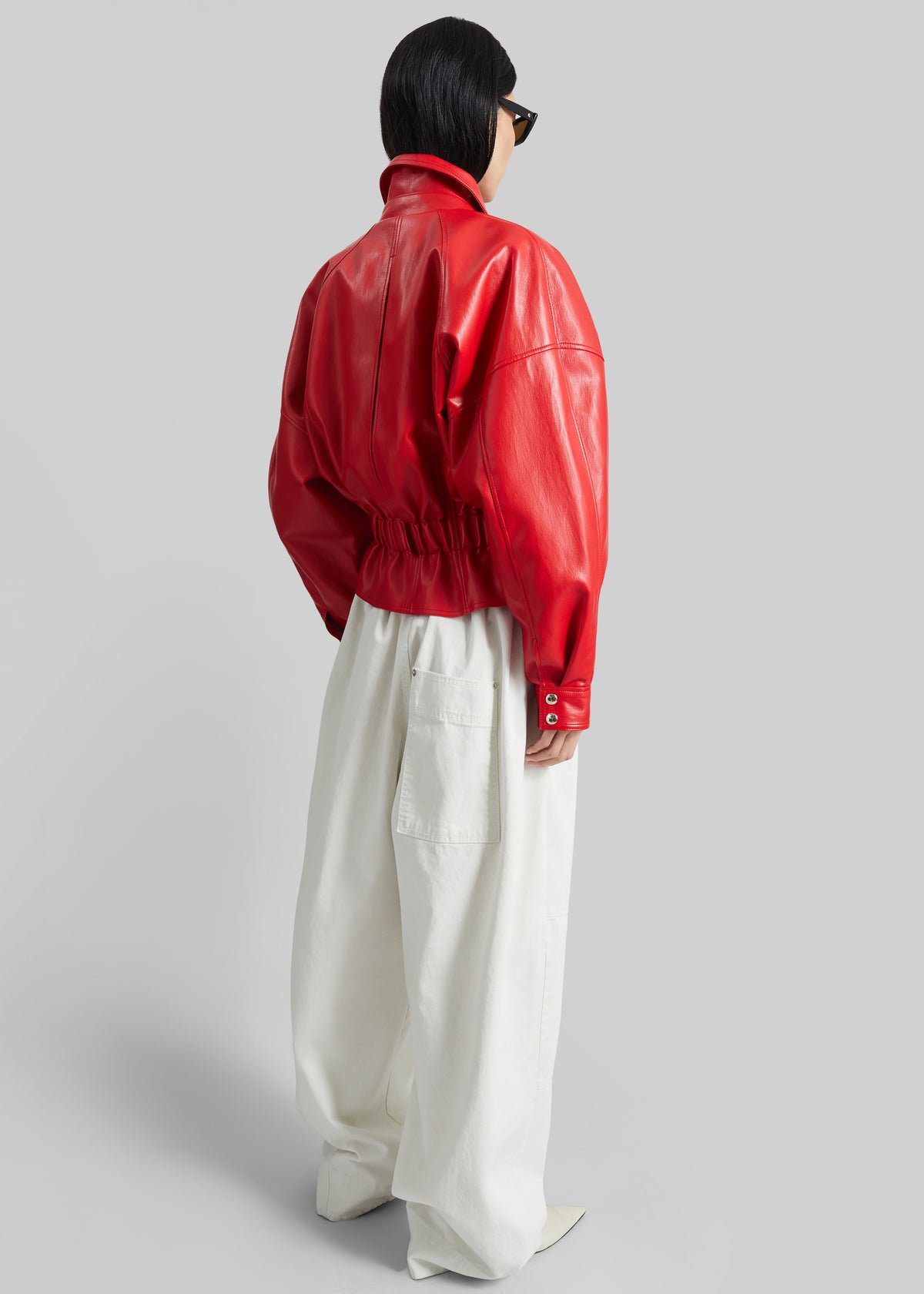 Kalsta Faux Leather Peplum Jacket - Red - 8