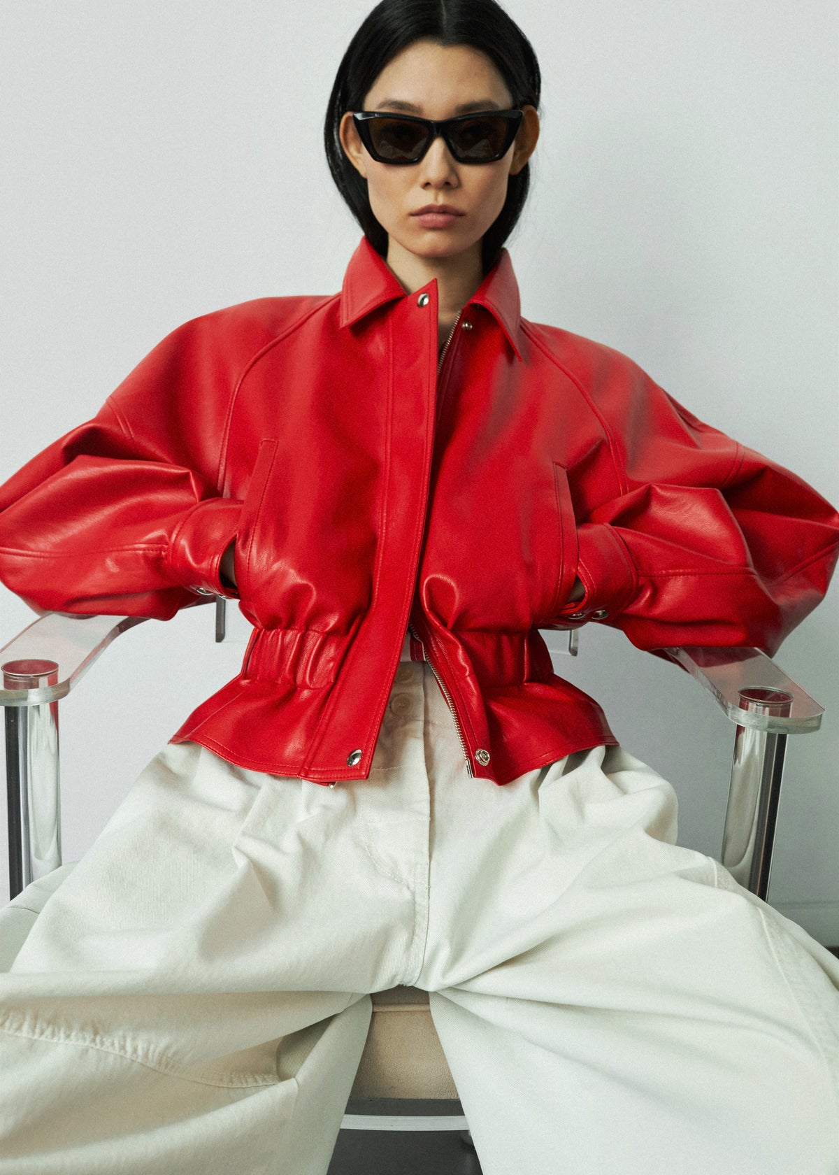 Kalsta Faux Leather Peplum Jacket - Red - 7