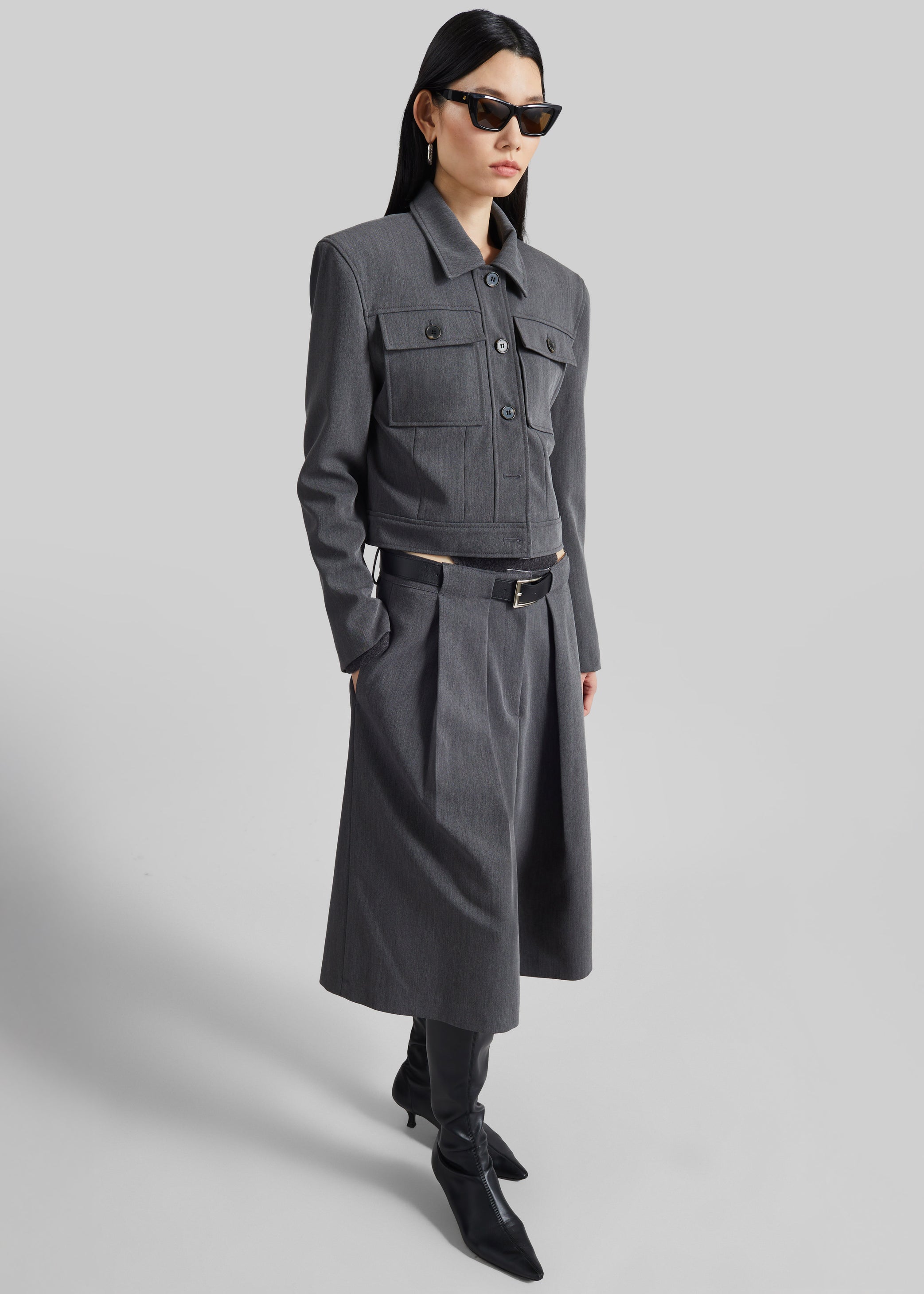 Shop the look image for Kalvo Belted Bermuda Shorts - Dark Grey