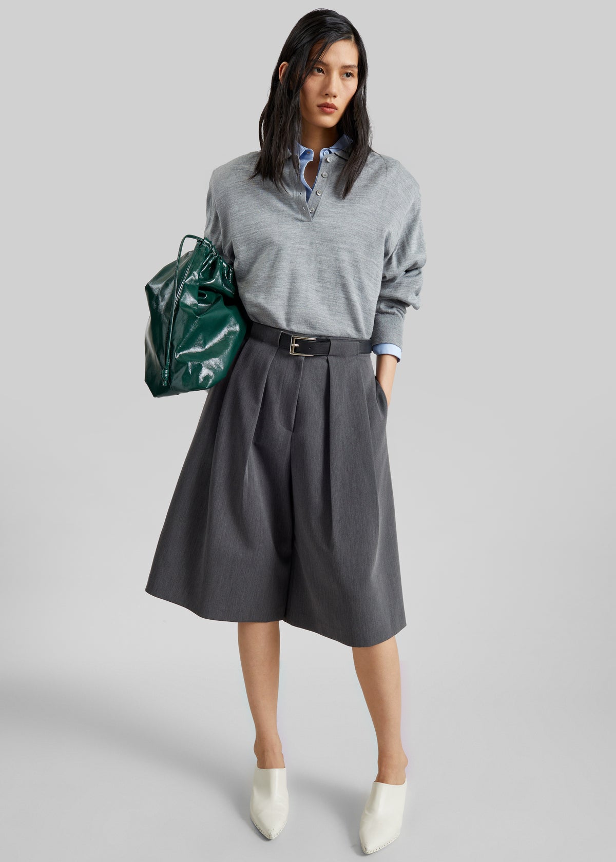 Kalvo Belted Bermuda Shorts - Dark Grey - 1