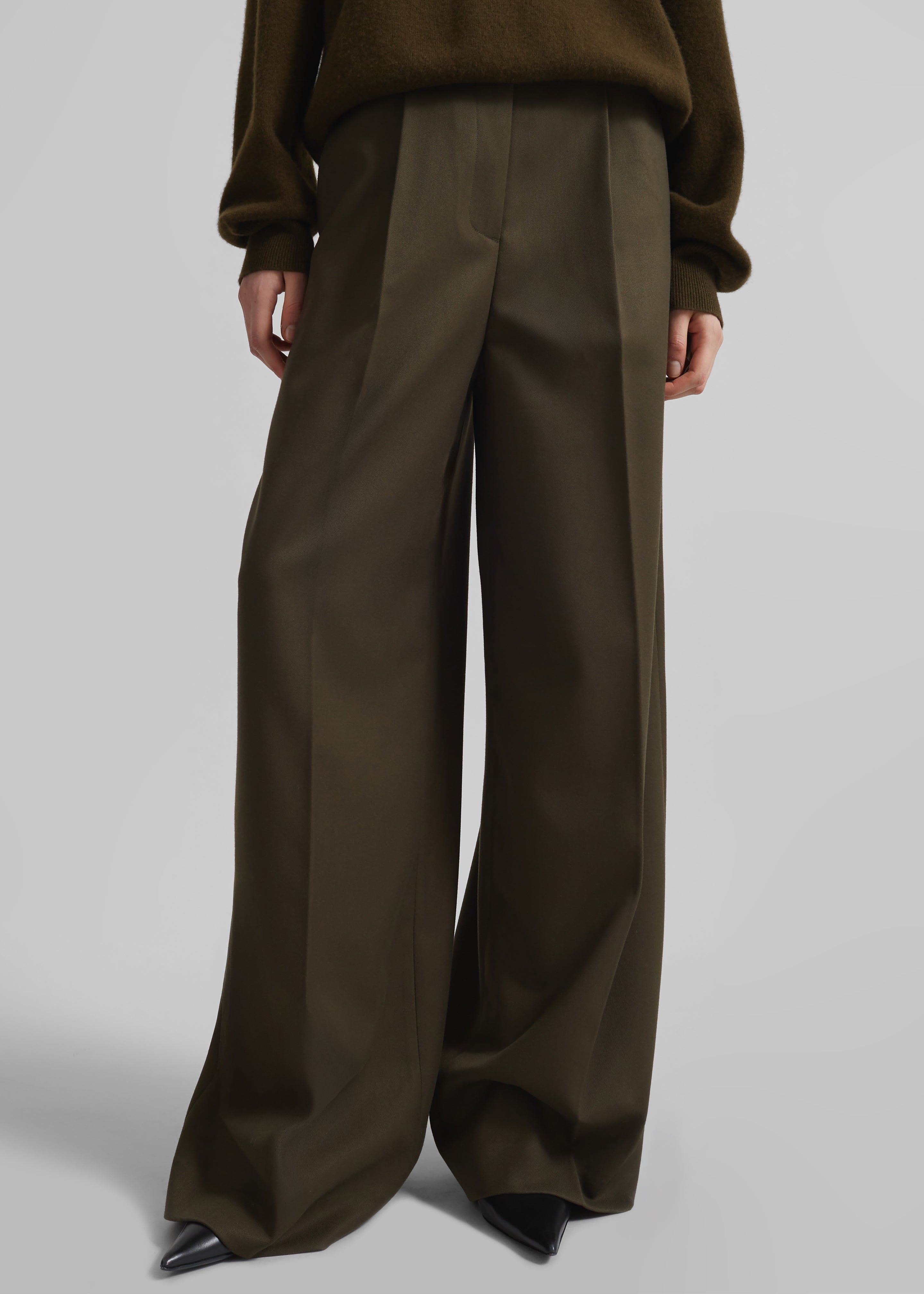 Kamila Wide Leg Trousers - Khaki - 1