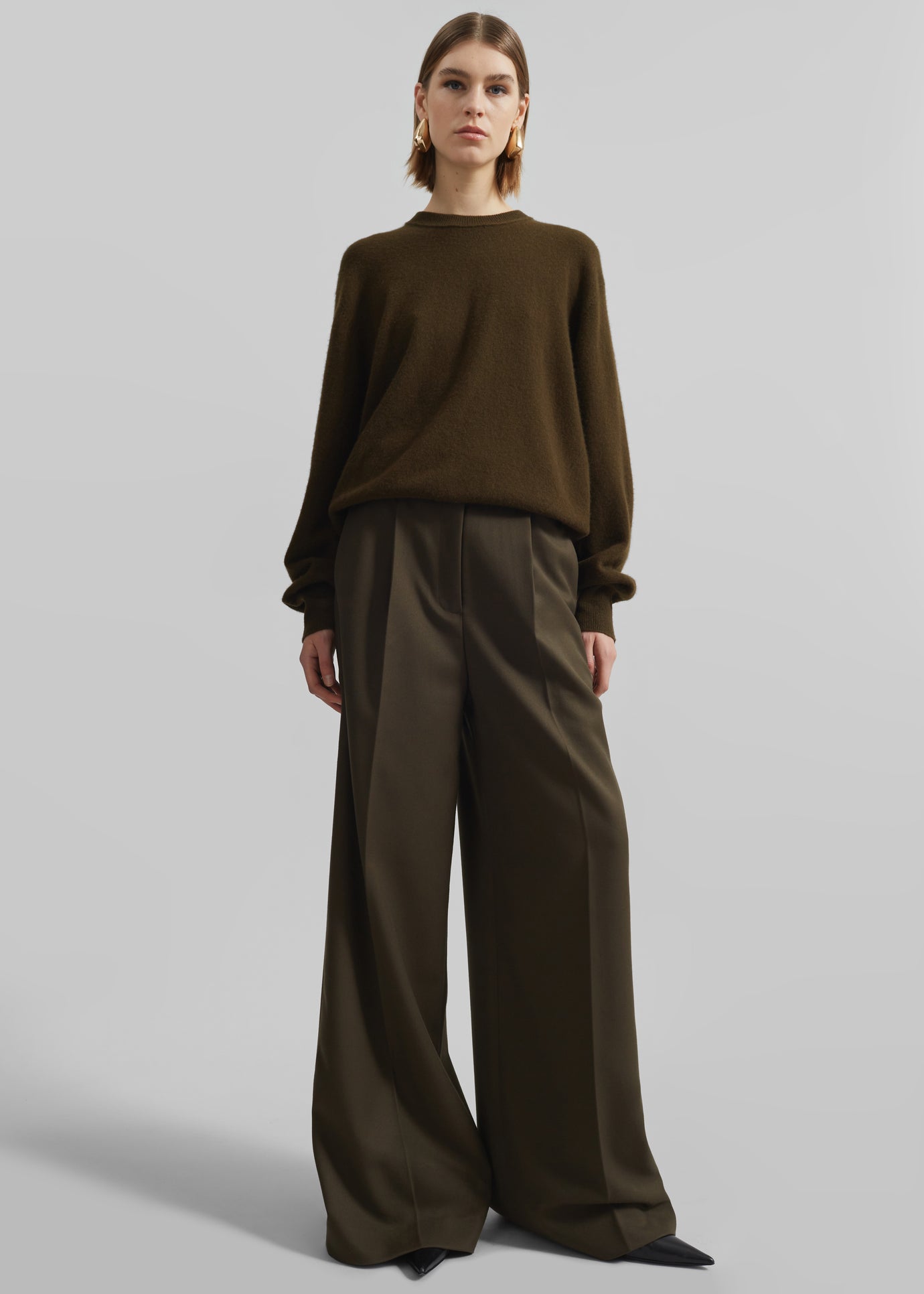 Kamila Wide Leg Trousers - Khaki - 1